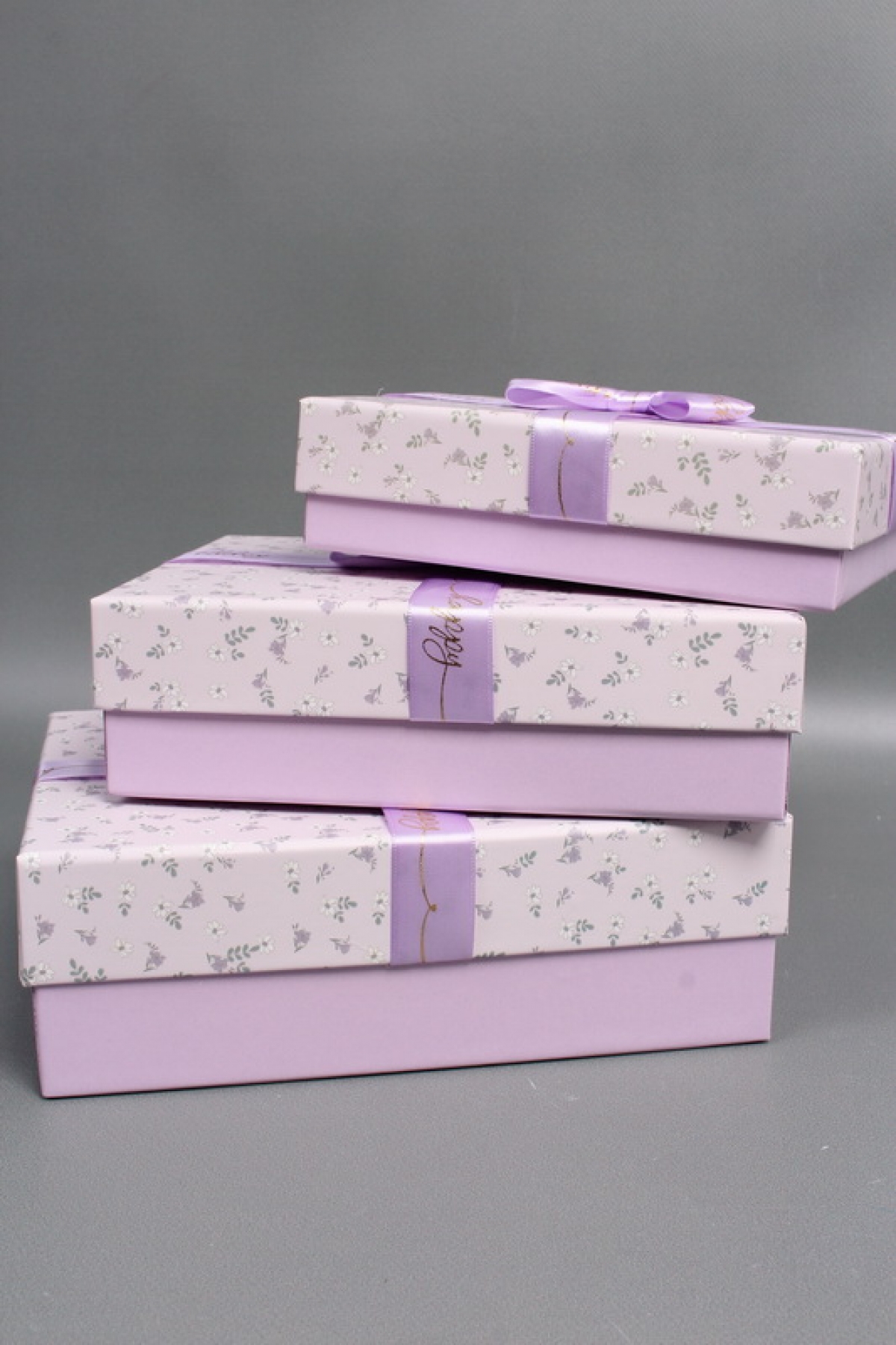 Набор подарочных коробок из 3шт - Прямоугольник Цветы на сиреневом 24*19*8,5  К223