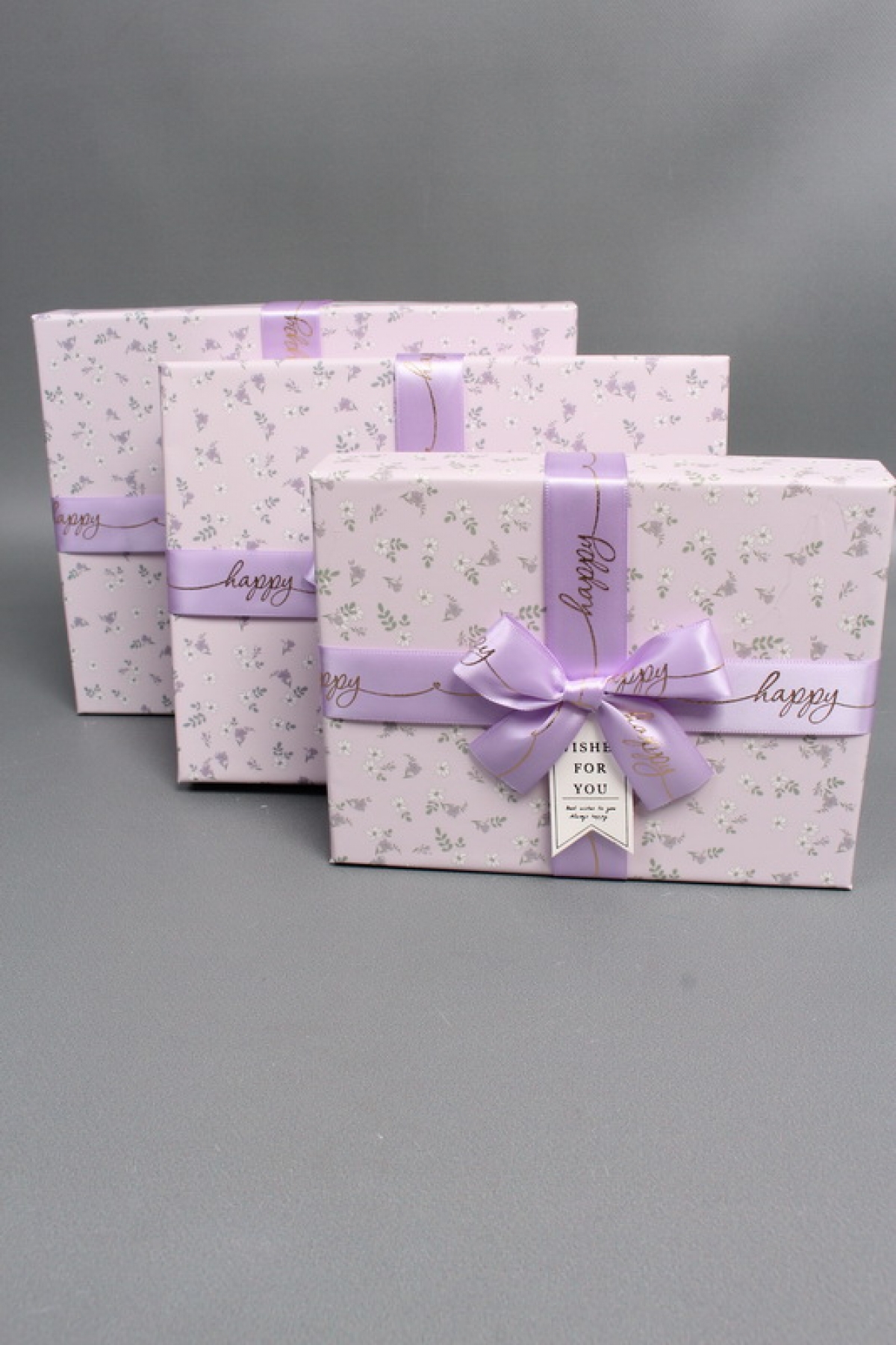 Набор подарочных коробок из 3шт - Прямоугольник Цветы на сиреневом 24*19*8,5  К223