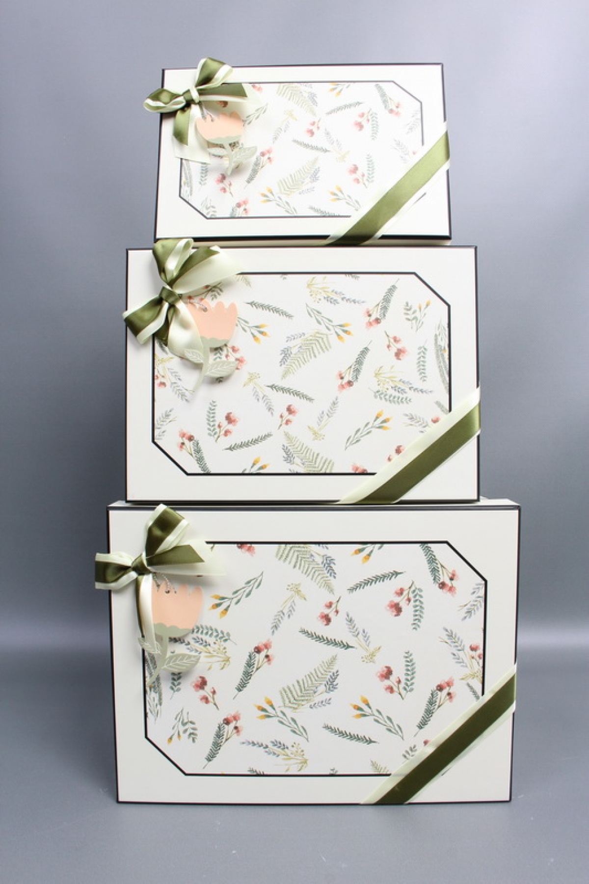 Набор подарочных коробок из 3шт - Прямоугольник Гербарий 29*22*13см   К233