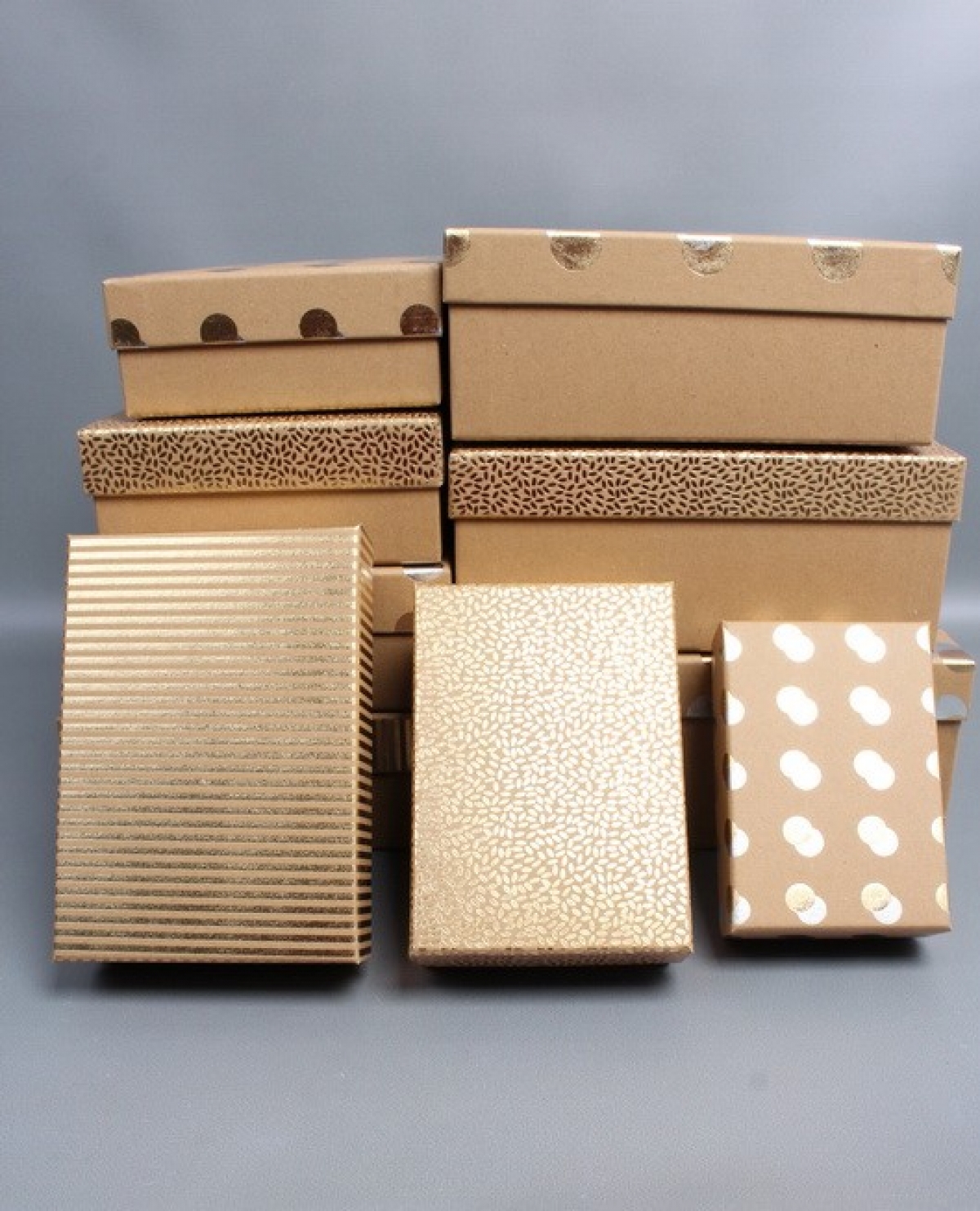 Набор подарочных коробок из 10шт - Прямоугольник Горох на крафте  36*26*10  В1142