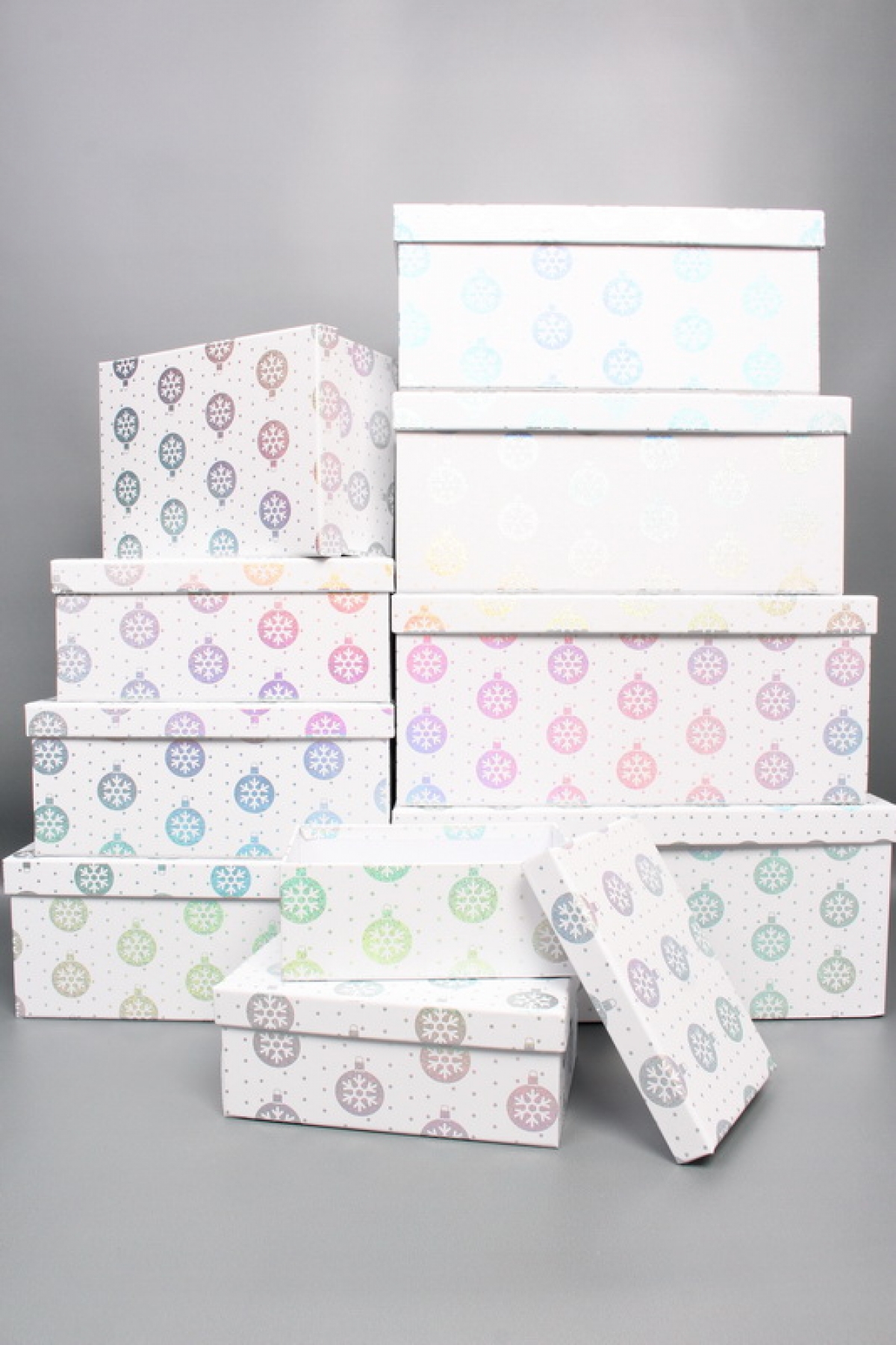 Набор подарочных коробок из 10шт - Прямоугольник НГ Игрушки серебро 37,5*29*16см  N330