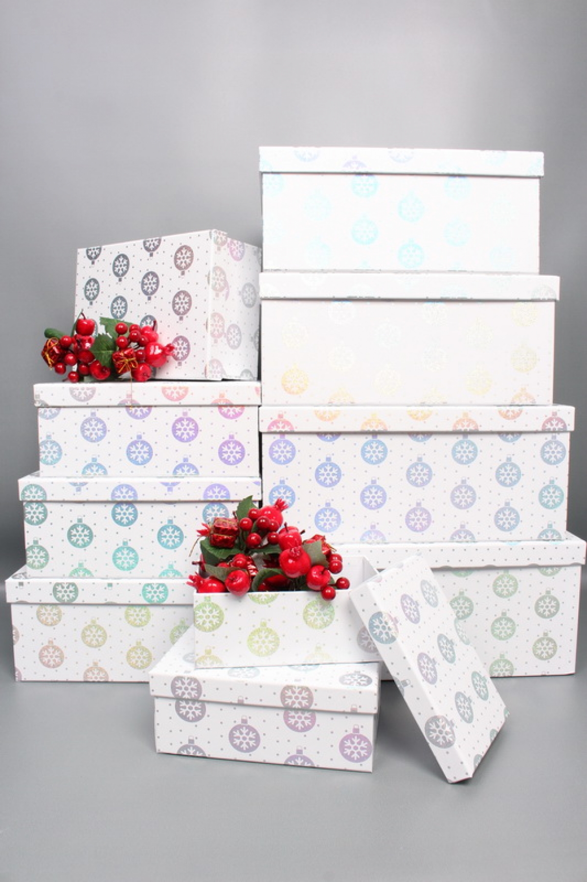 Набор подарочных коробок из 10шт - Прямоугольник НГ Игрушки серебро 37,5*29*16см  N330