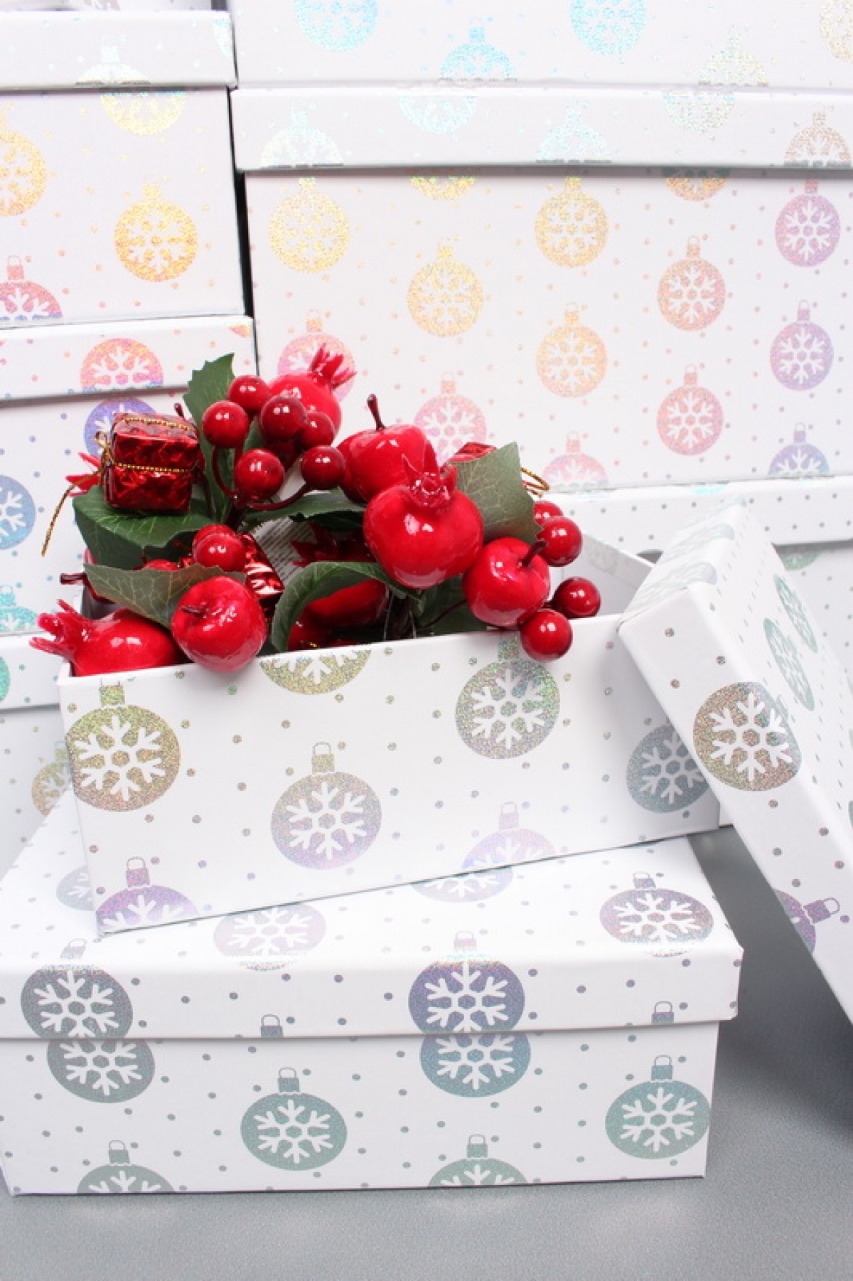 Набор подарочных коробок из 10шт - Прямоугольник НГ Игрушки серебро 37,5*29*16см  N330