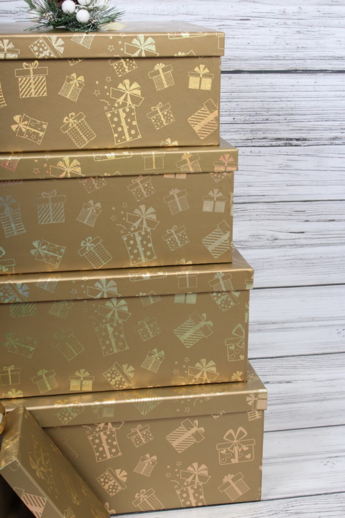 Набор подарочных коробок из 10шт - Прямоугольник НГ Подарки золото 38*29*16см N908