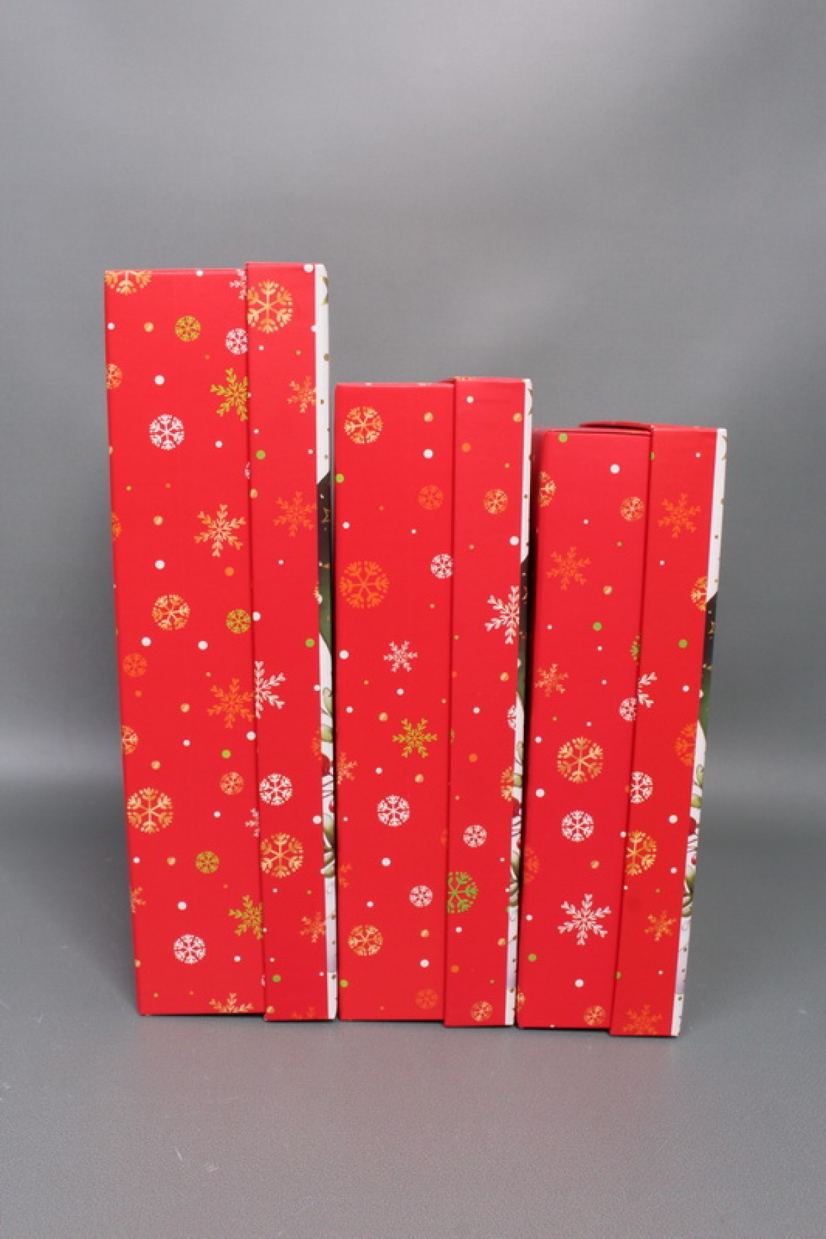 Набор подарочных коробок из 3шт - Прямоугольник НГ Снеговики с тиснением 33*23*9  N2508