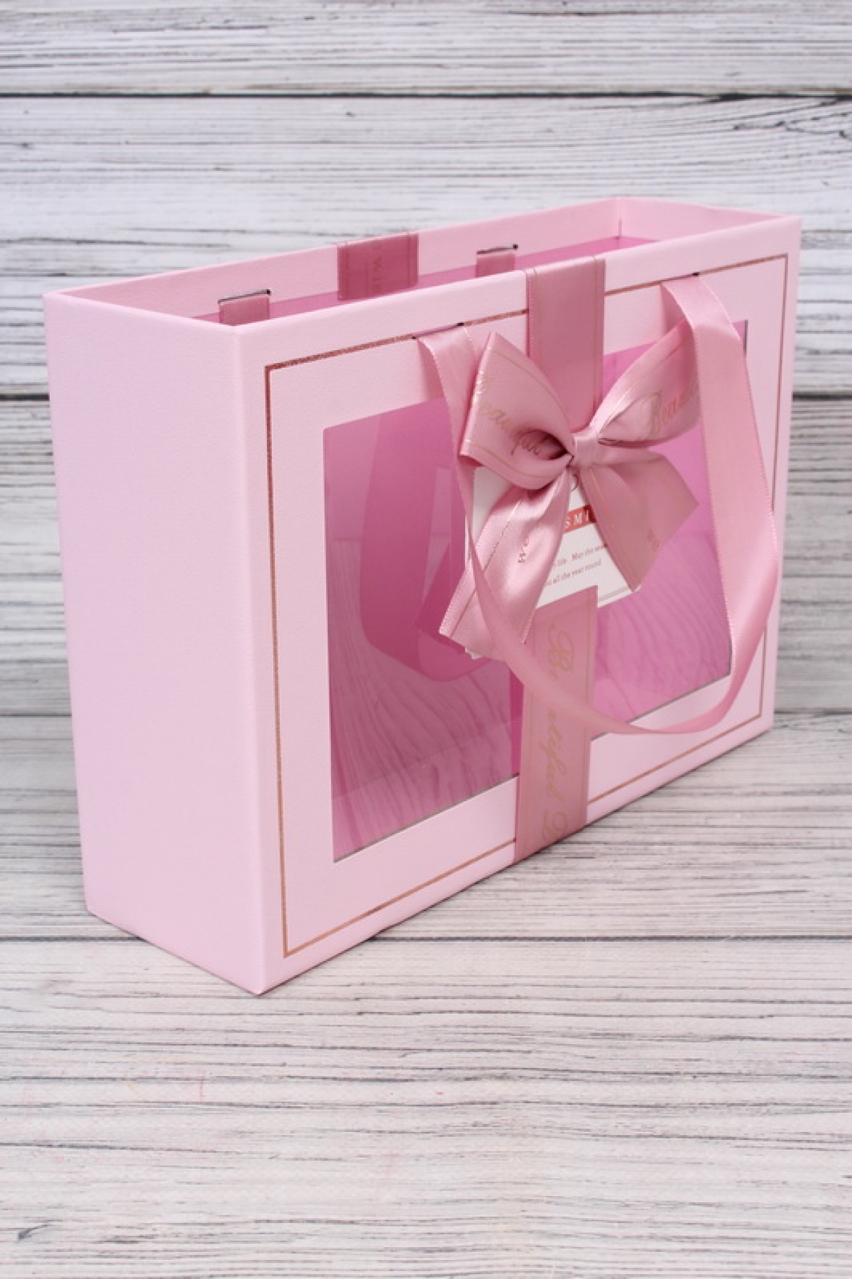 Набор подарочных коробок из 3шт - Прямоугольник с окном и наполнит. сумочка розовая 29*21*10см К705
