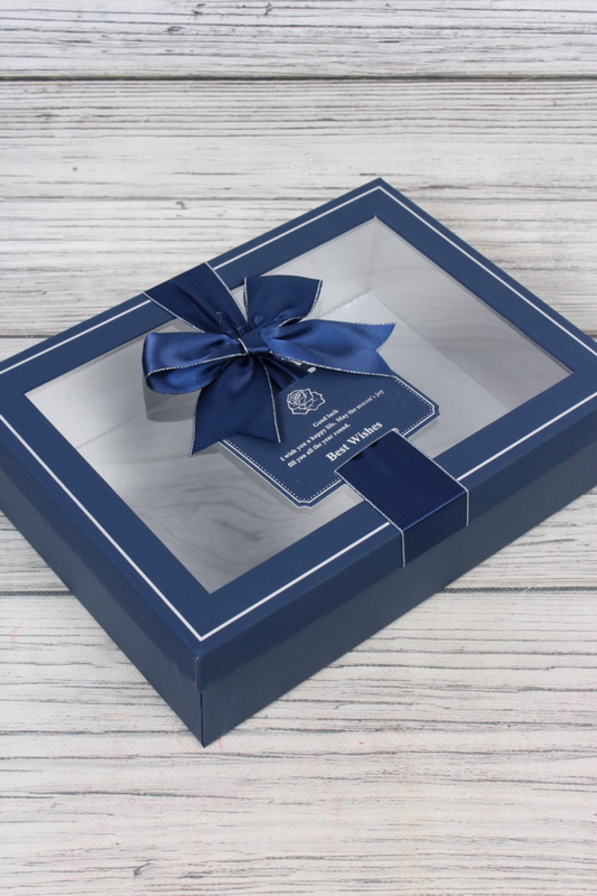 Набор подарочных коробок из 3шт - Прямоугольник с окном и наполнителем синий 29*21*9см К708