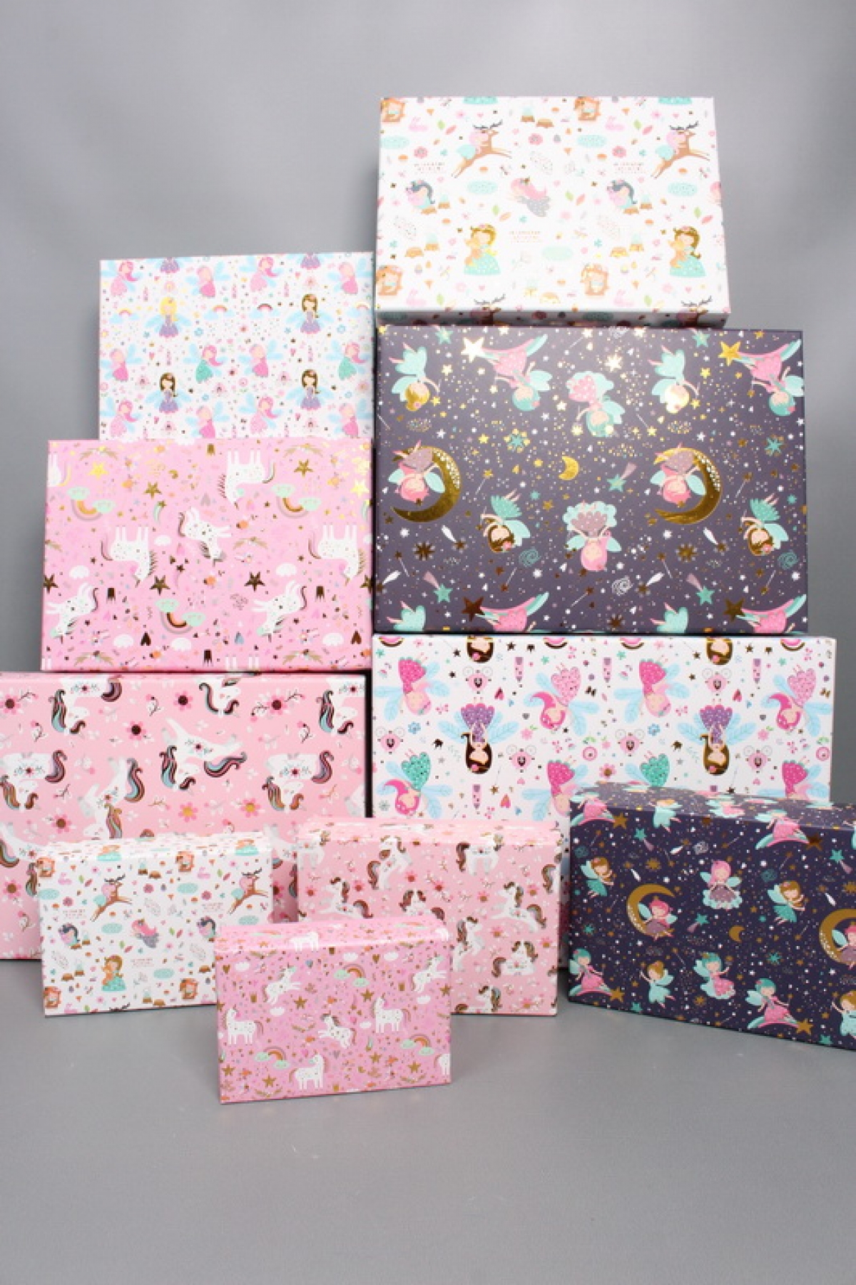 Набор подарочных коробок из 10шт - Прямоугольник  "Феечки"  37*27*11  D389