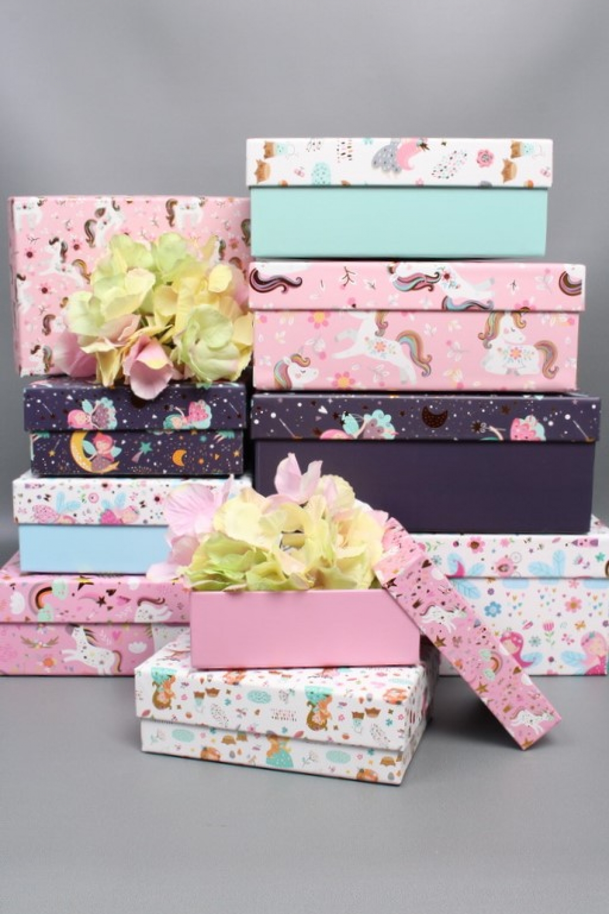 Набор подарочных коробок из 10шт - Прямоугольник  "Феечки"  37*27*11  D389