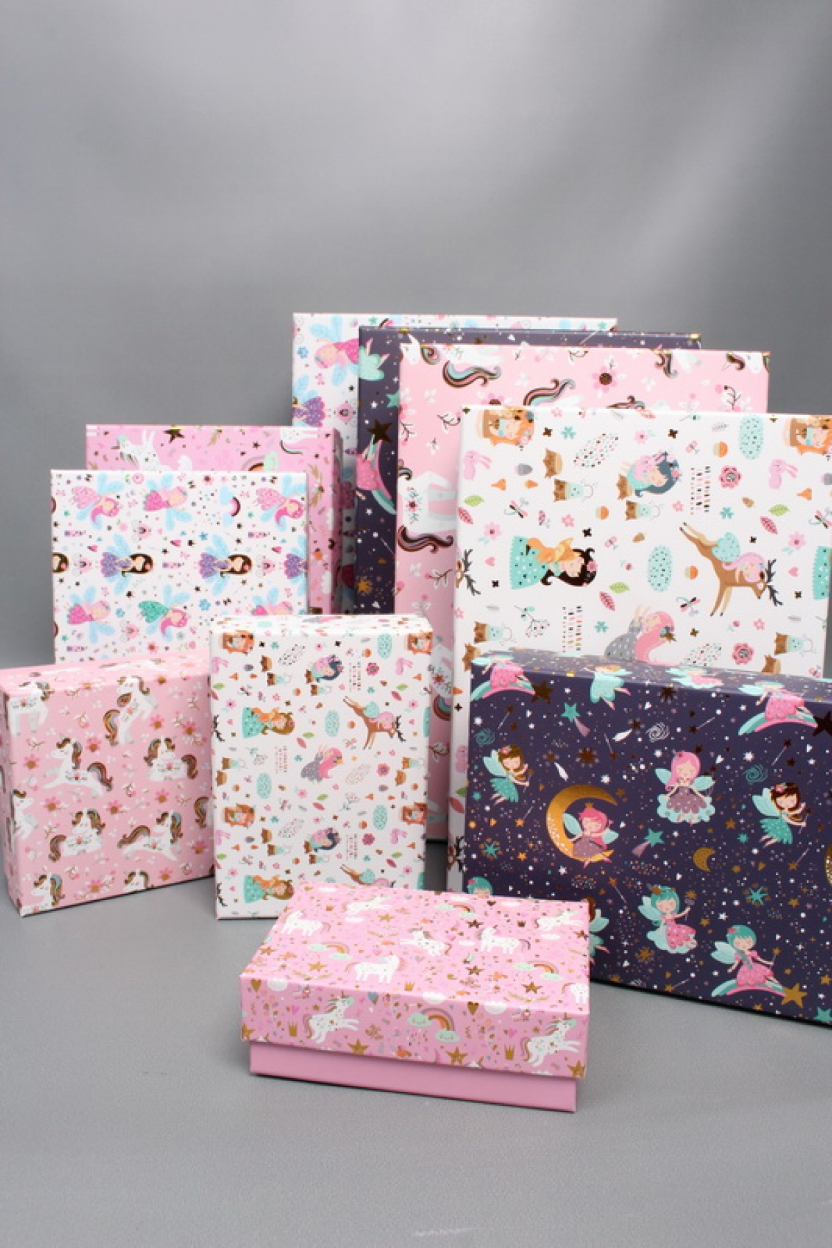 Набор подарочных коробок из 10шт - Прямоугольник  "Феечки"  37*27*11  D389