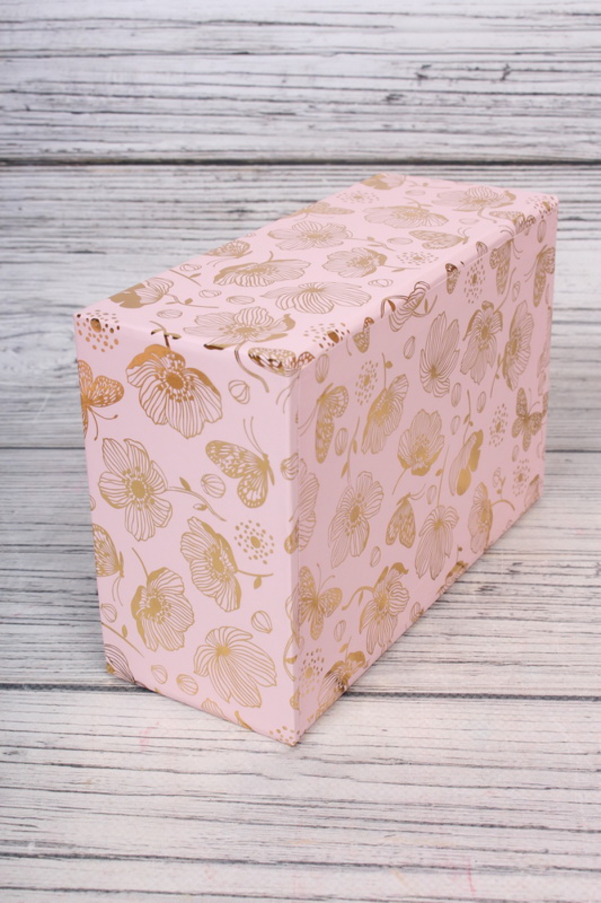 Набор подарочных коробок из 10шт -  Прямоугольник Золотые Бабочки на розовом 37*28*16см  К926