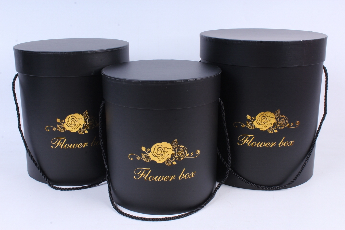 Набор подарочных коробок  из 3 шт - Цилиндр Flower Box чёрный