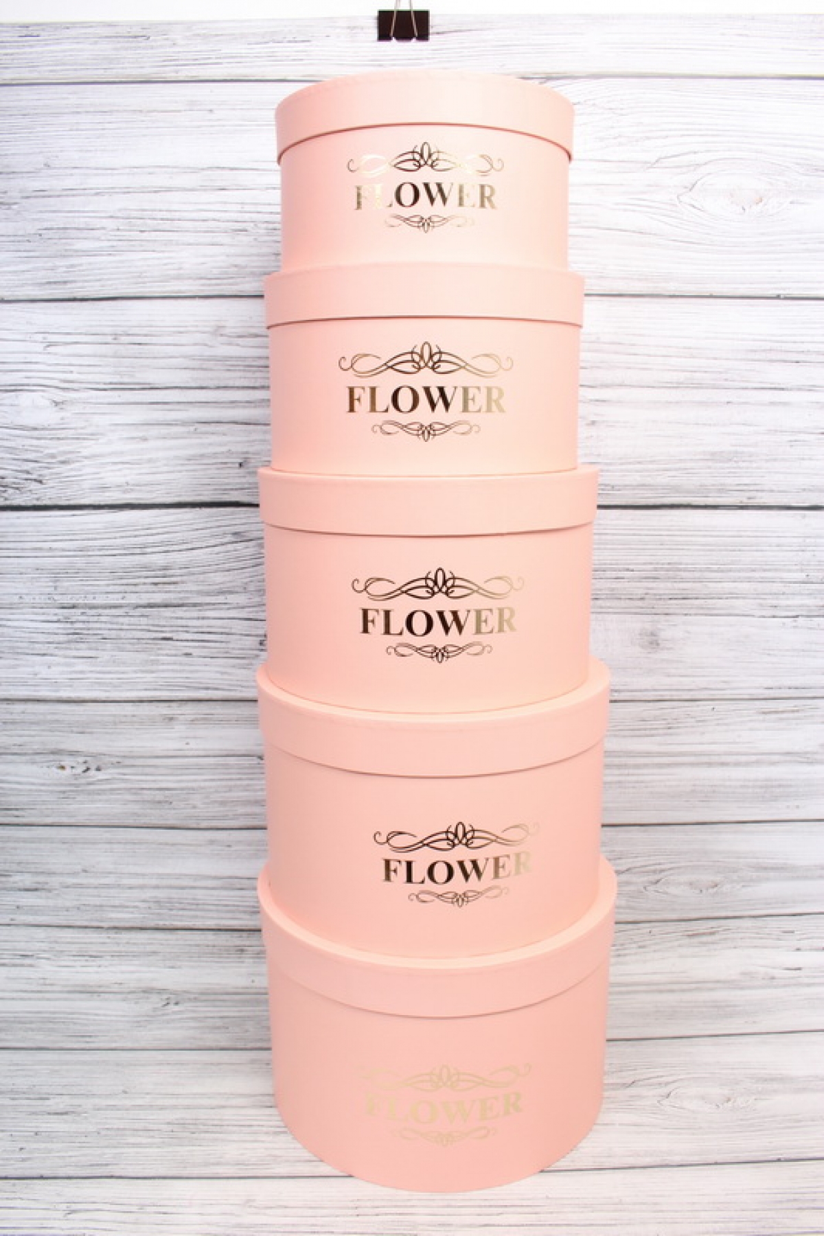 Набор подарочных коробок  из 5шт - Цилиндр "FLOWER" розовый d=31, h=21см  К650