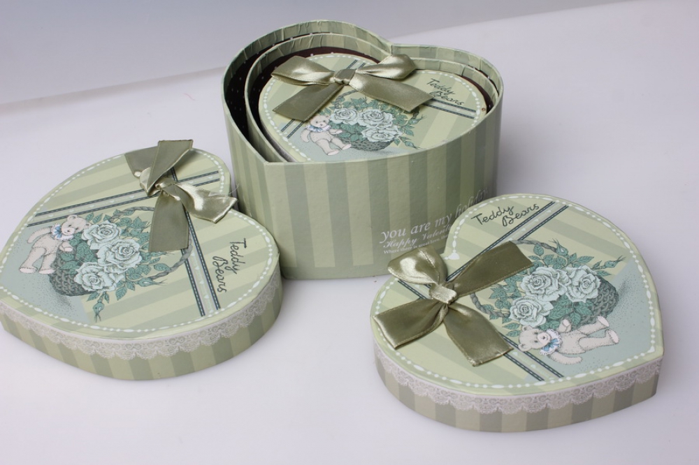 набор пордарочных коробок из 3шт. &quot;сердце с бантом&quot;  12х7х14см 37102