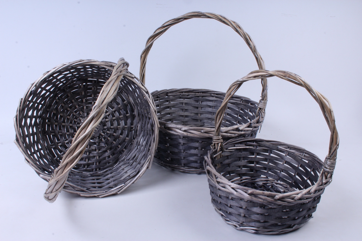 набор серых корзин из ивы 3 шт  d=34 h=14/39cm