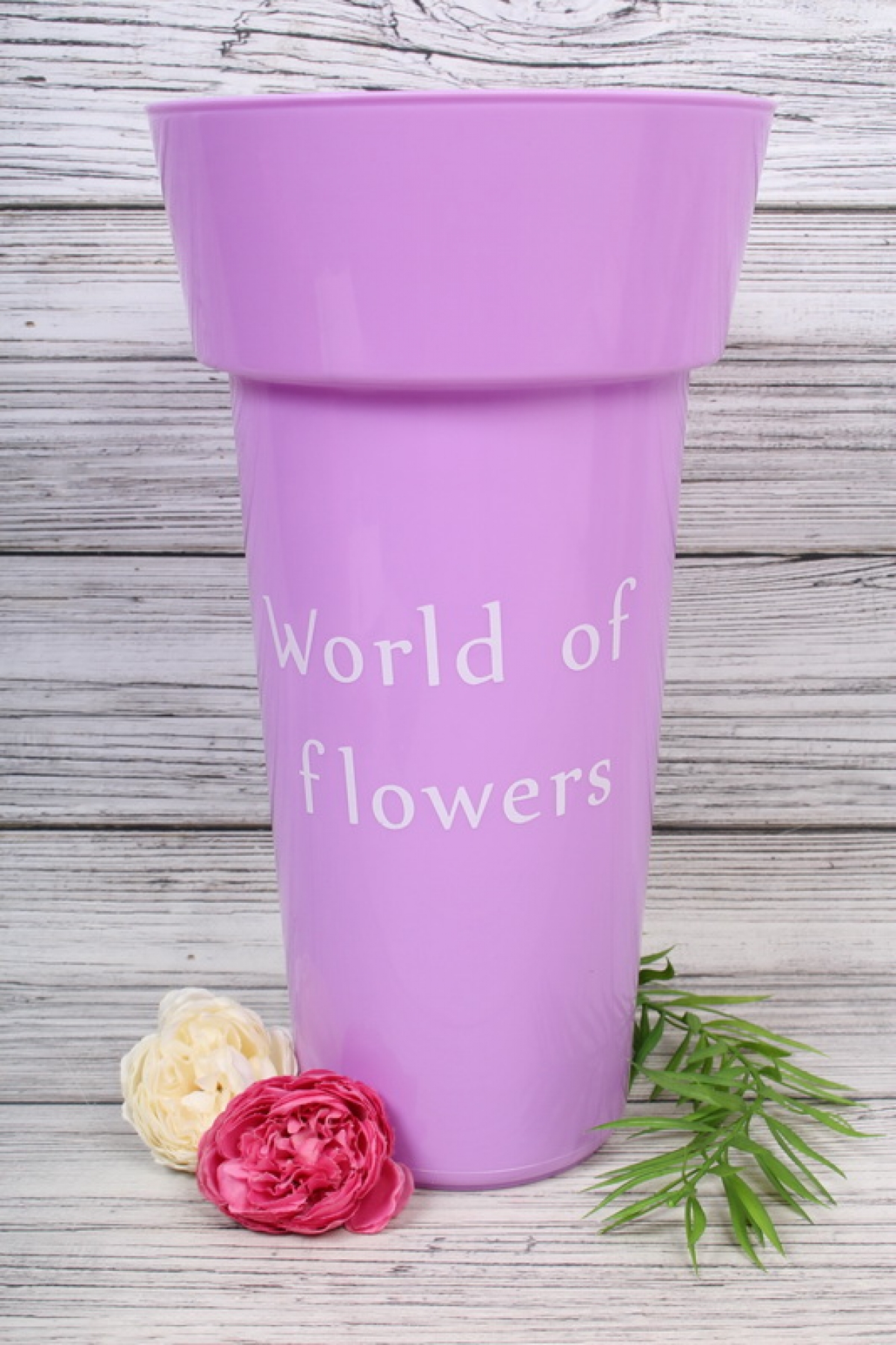 Пластиковая ваза "World of flowers", круглая, высота 36см, диаметр 20см, цв. Сиреневый 3628Л