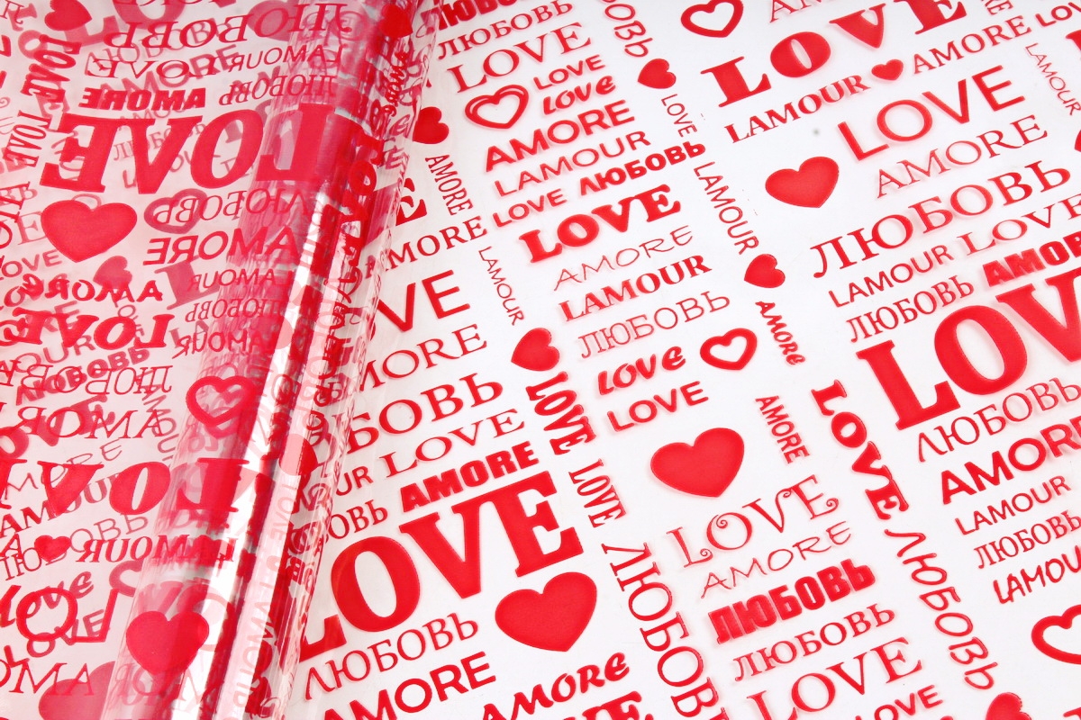 Пленка цветная Love 70см красный	(200гр) 00054787