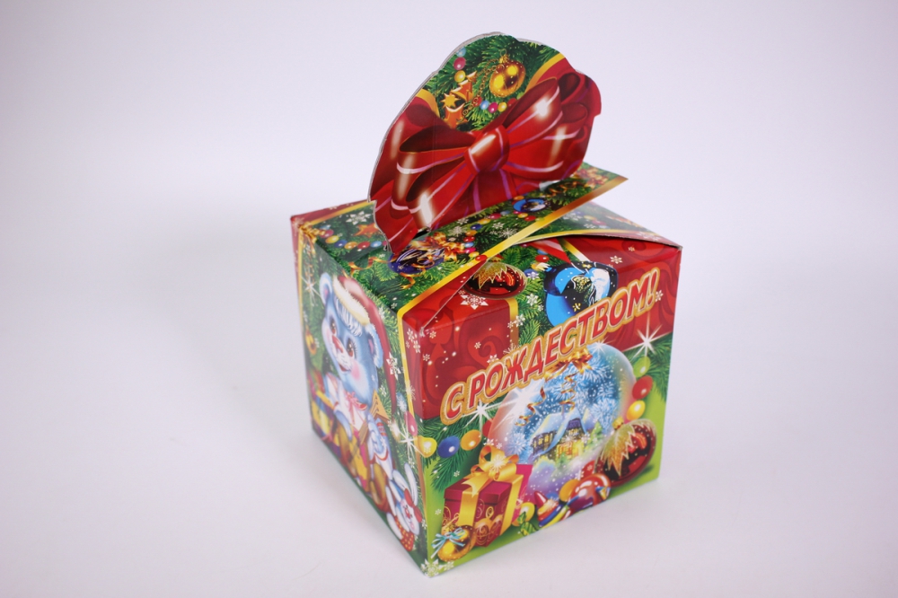 подарочная коробка (подарок с бантом) 12х12х12см на 900гр а4
