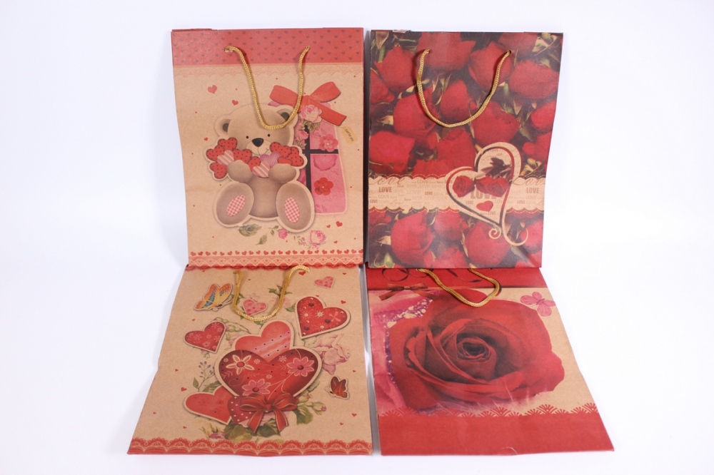 подарочные пакеты - сумка крафт (сердца) ассорти  31,5х41,5х9 (12 шт/уп) - цена за 1 шт (код 164/167)