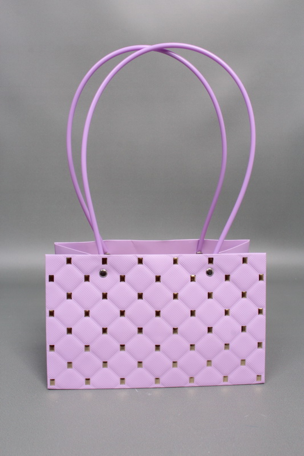 Сумка для ЦВЕТОВ тиснение Золотая клетка  (311) 22*13,5*10,5 ярко-сиреневый М311   Цена за 1шт