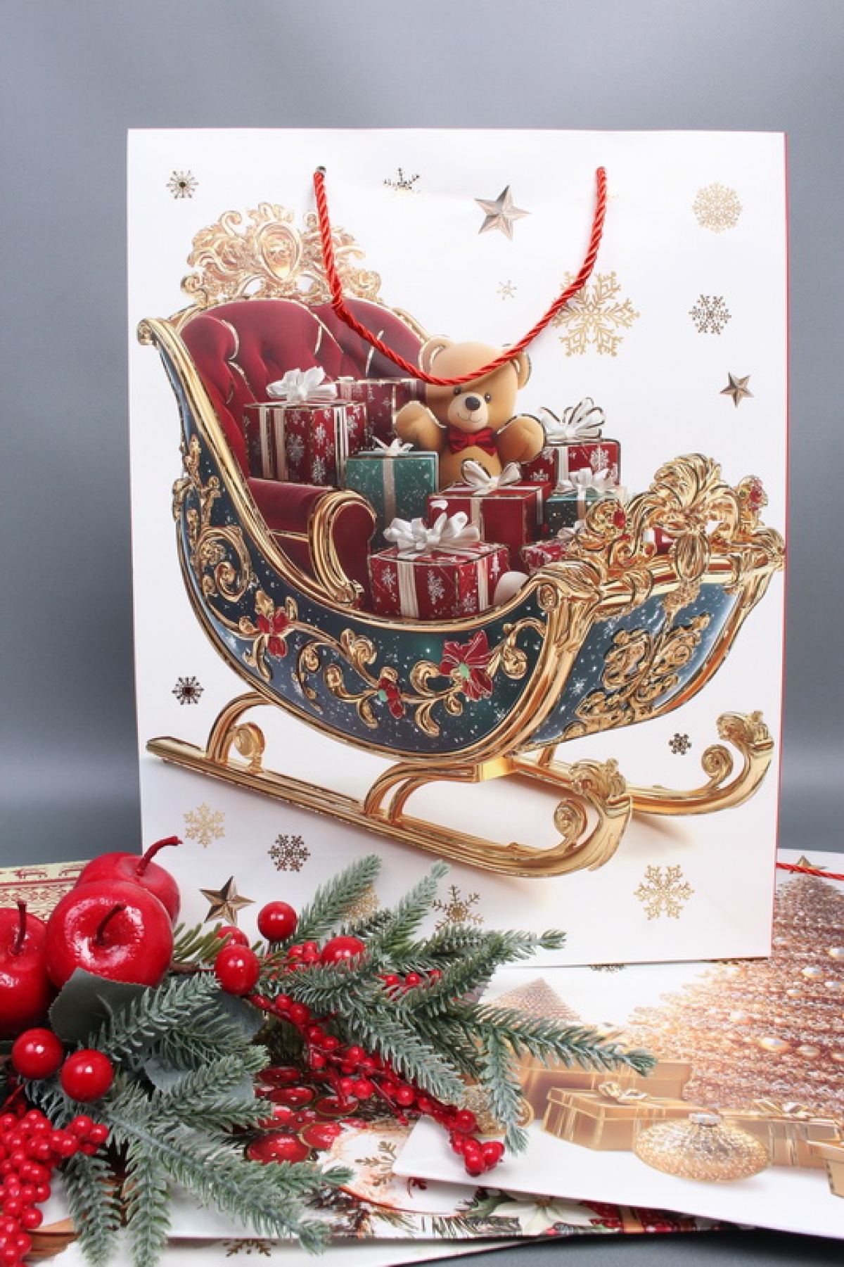 Сумка ЛЮКС Классика НГ с блестками  31*41*12  N1951