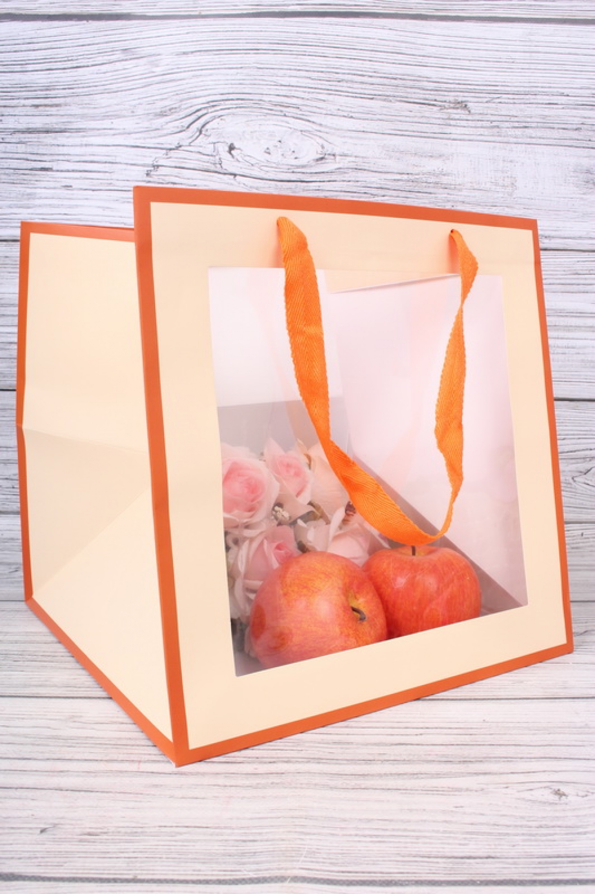 Сумка Люкс КУБ с окном 30*30*30см персик L325  Цена за 1шт