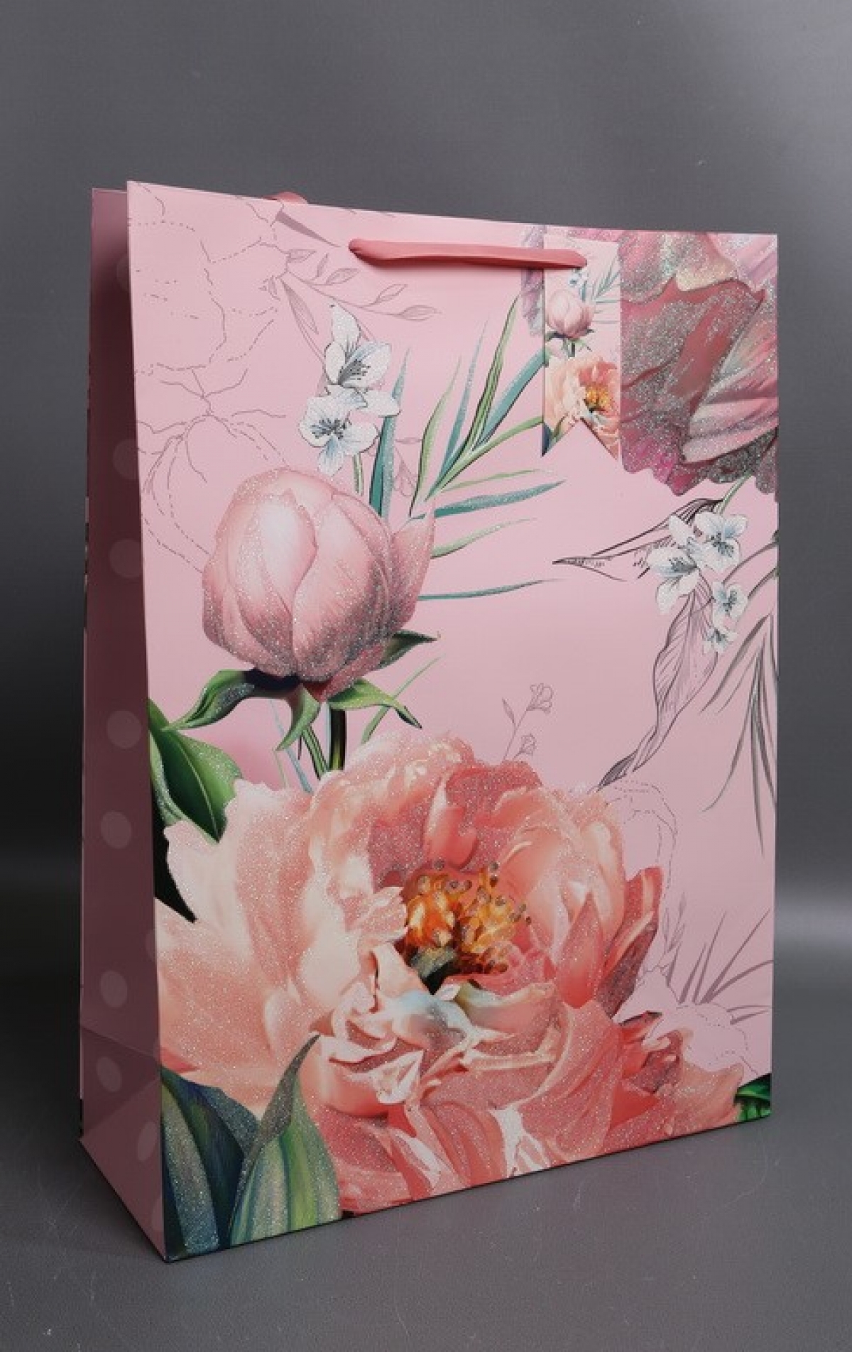 Сумка Люкс Пионы с блестками 31*42*12 микс F3139