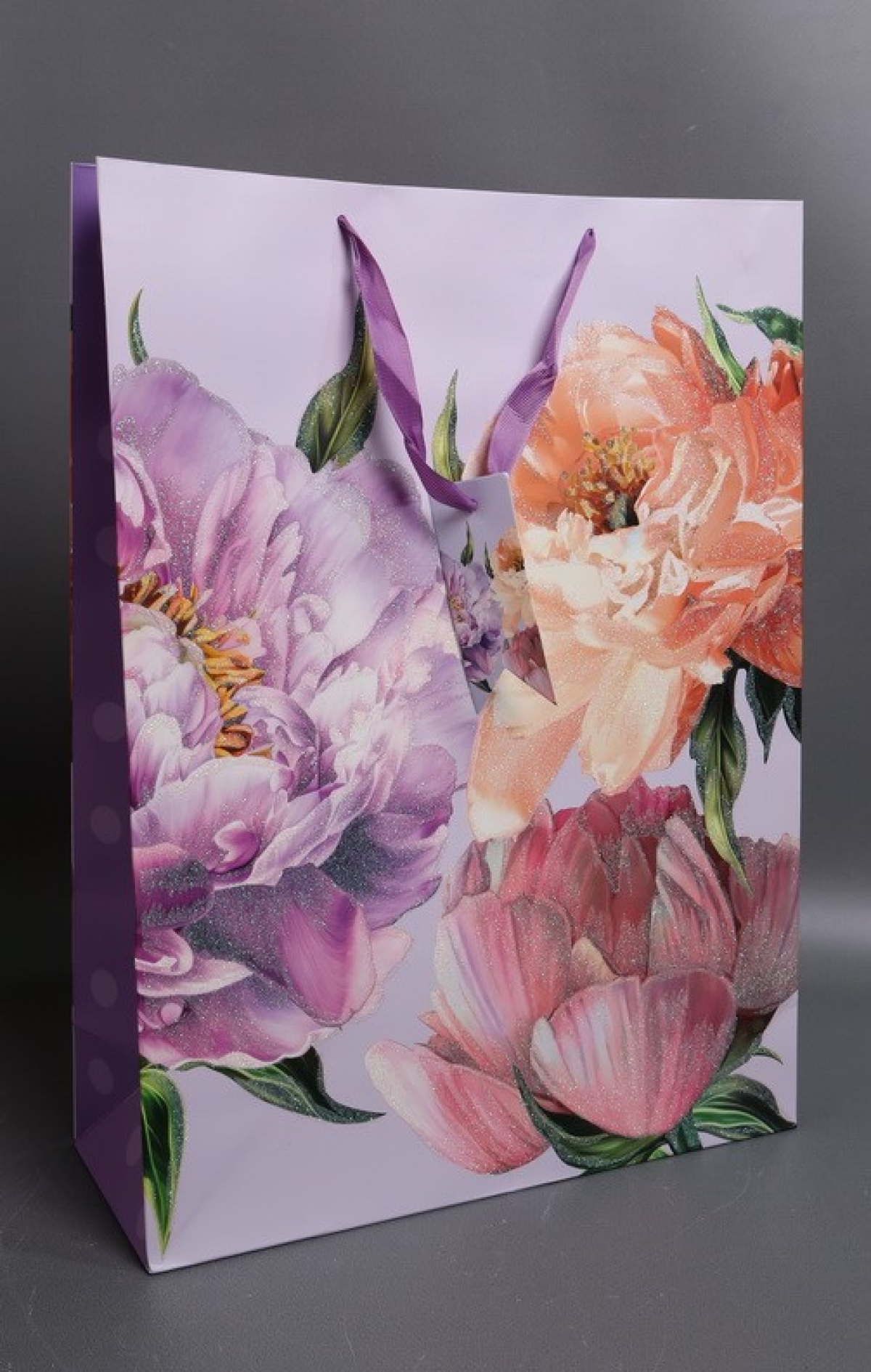 Сумка Люкс Пионы с блестками 31*42*12 микс F3139