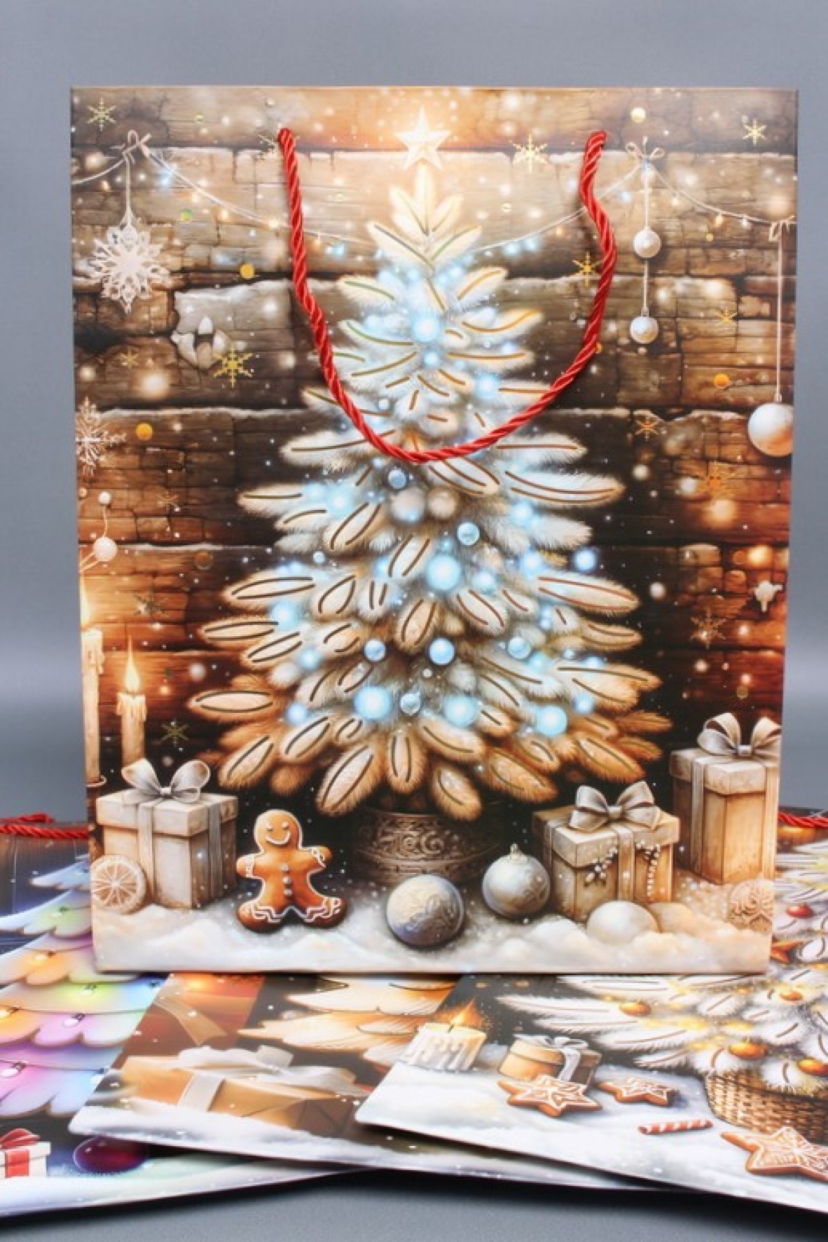 Сумка ЛЮКС Праздничные Ёлочки НГ с блестками  26*32*12  N1954