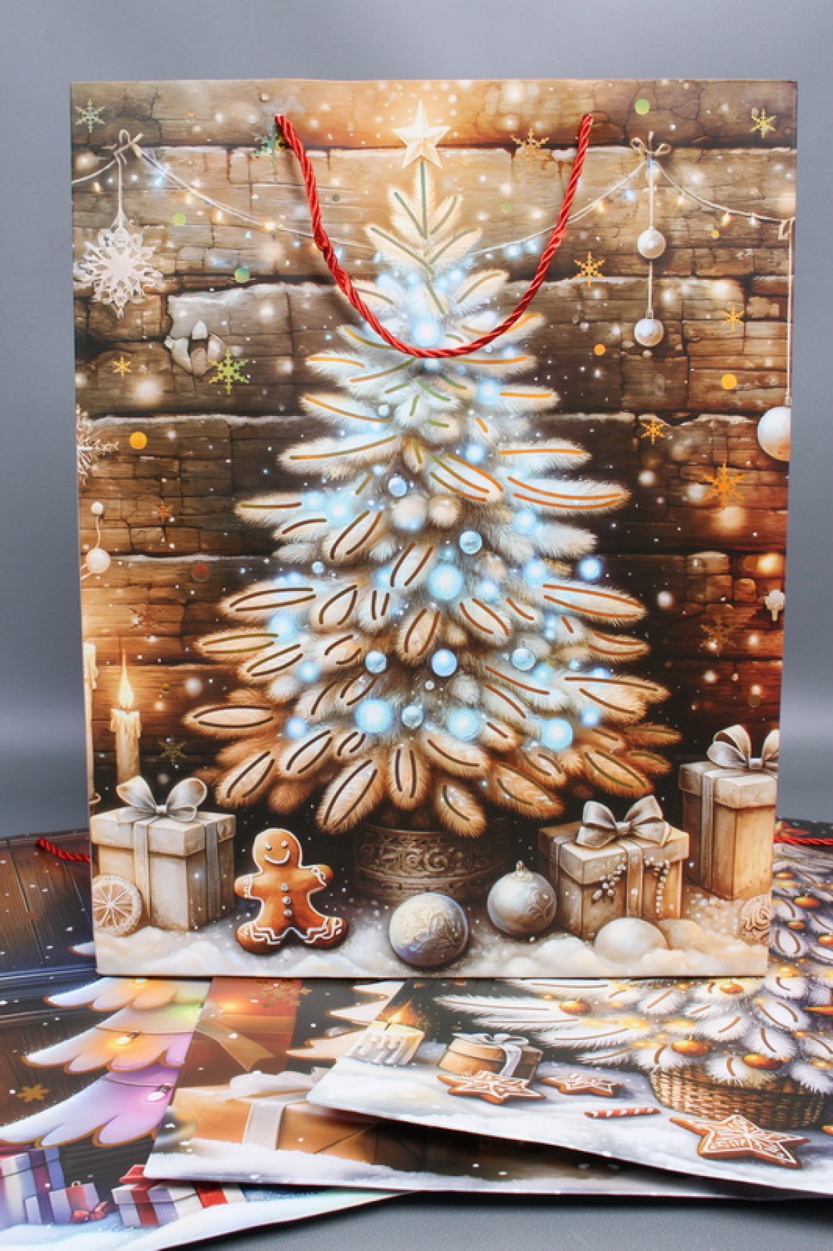 Сумка ЛЮКС Праздничные Ёлочки НГ с блестками  31*41*12  N1955