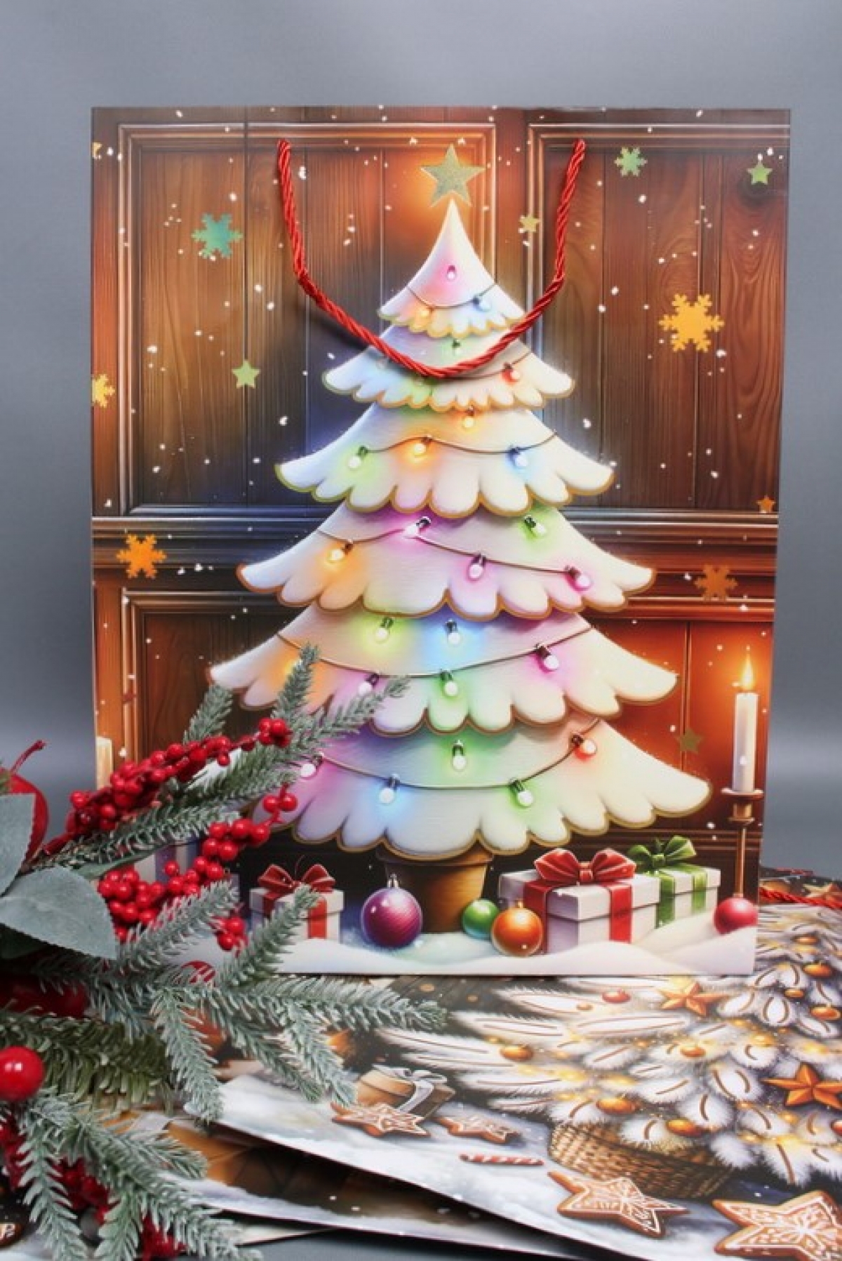 Сумка ЛЮКС Праздничные Ёлочки НГ с блестками  31*41*12  N1955