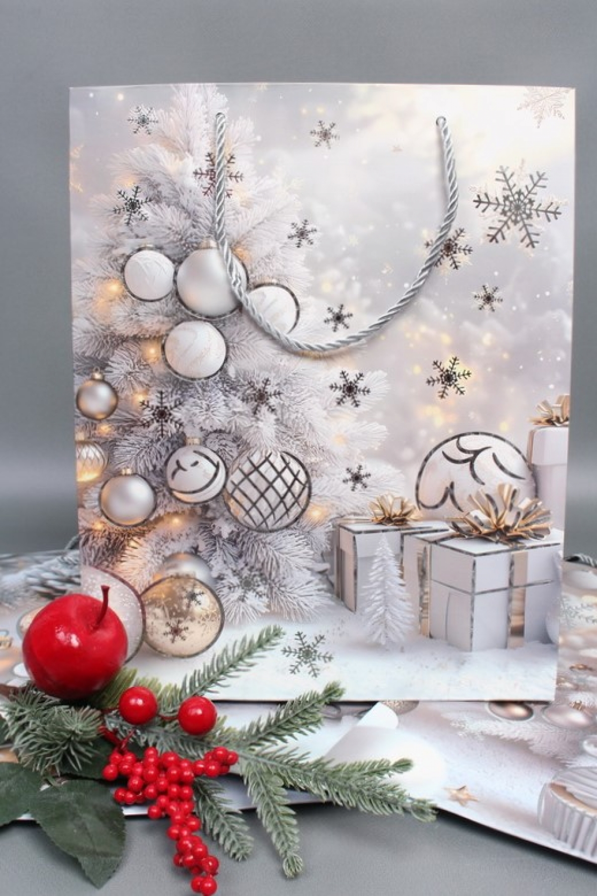 Сумка ЛЮКС Зимнее утро НГ с блестками 26*32*12  N1942