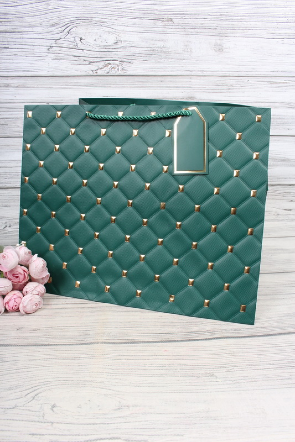 Сумка Люкс Золотая клетка 30*38*30 изумруд L604N