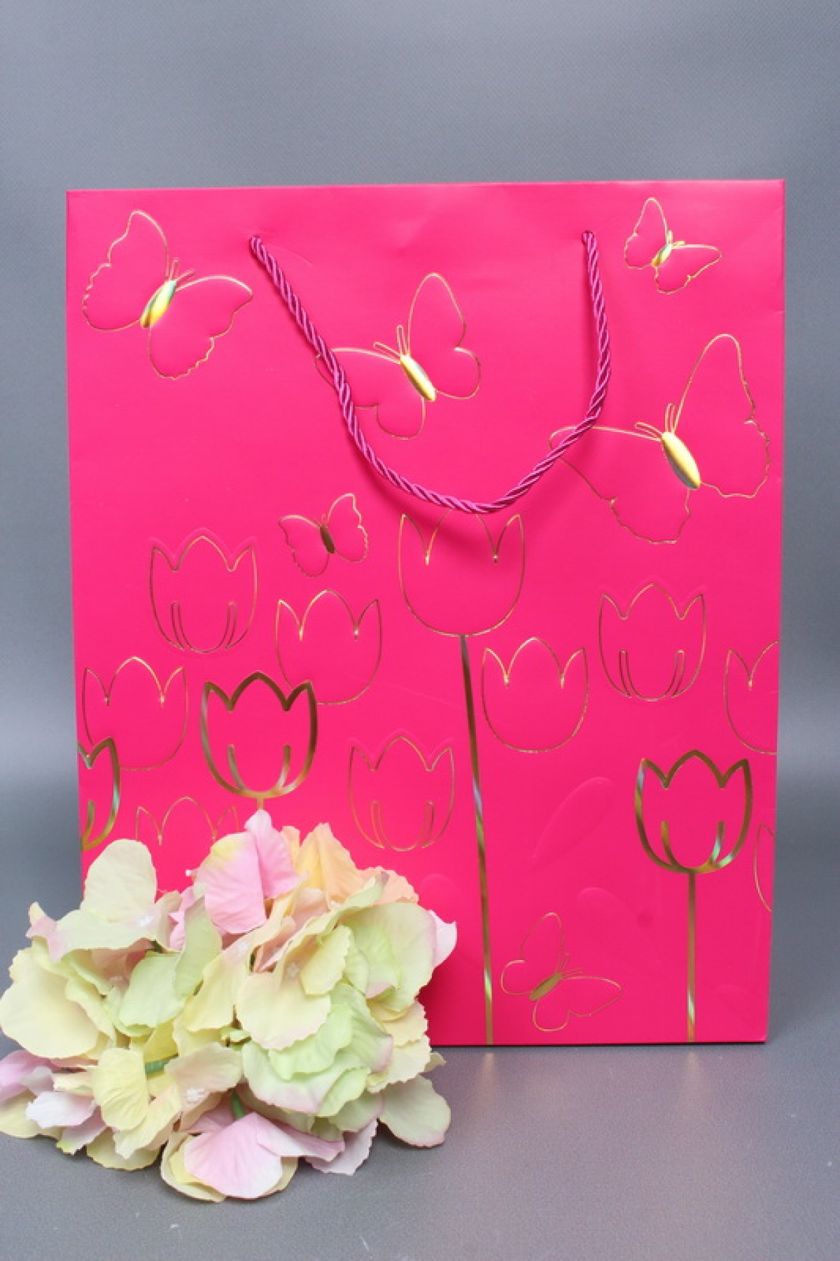 Сумка  Люкс Тюльпаны и Бабочки тиснение  26*32*12  малина  L966