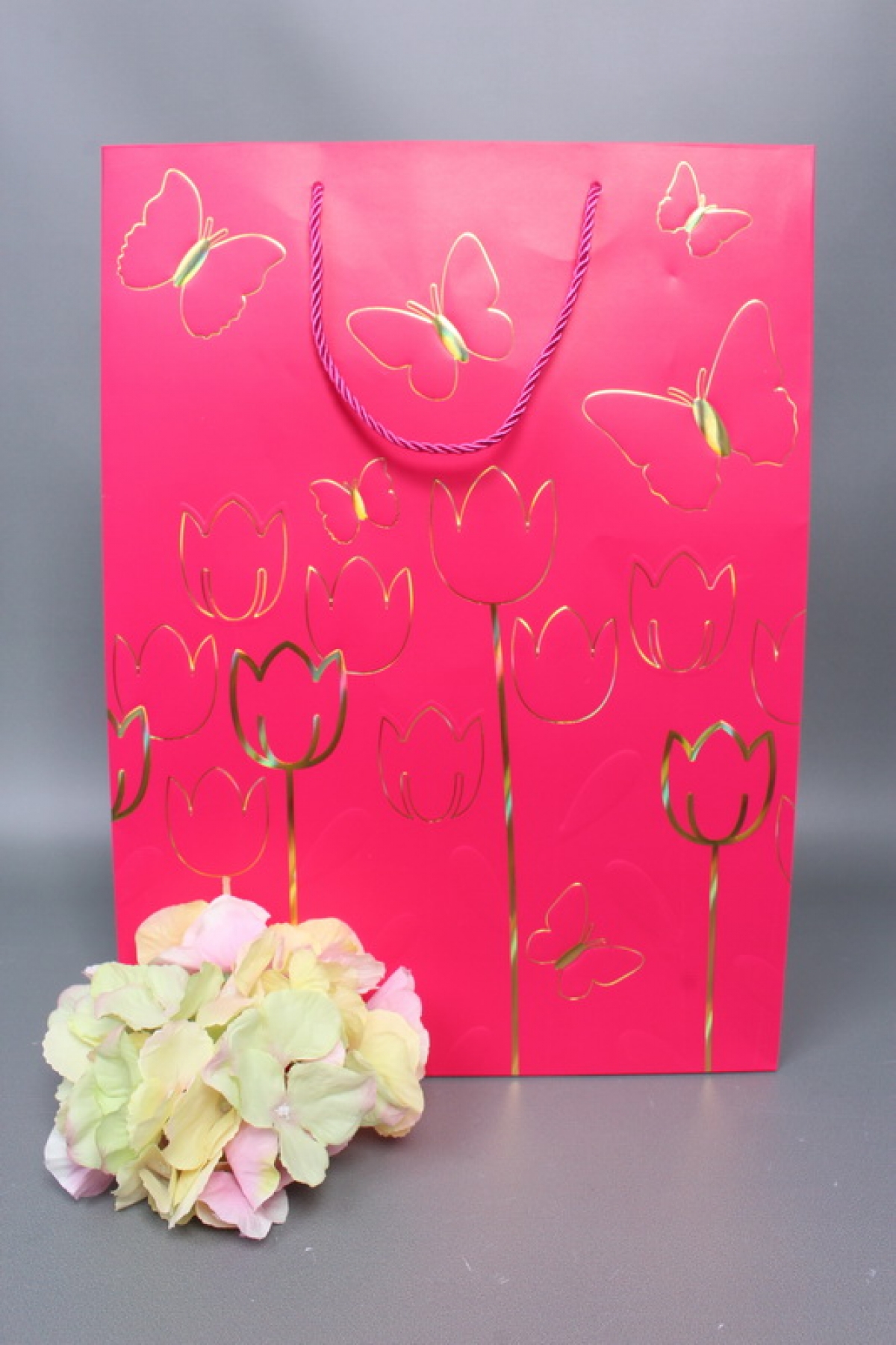 Сумка  Люкс Тюльпаны и Бабочки тиснение  31*42*12  малина  L967