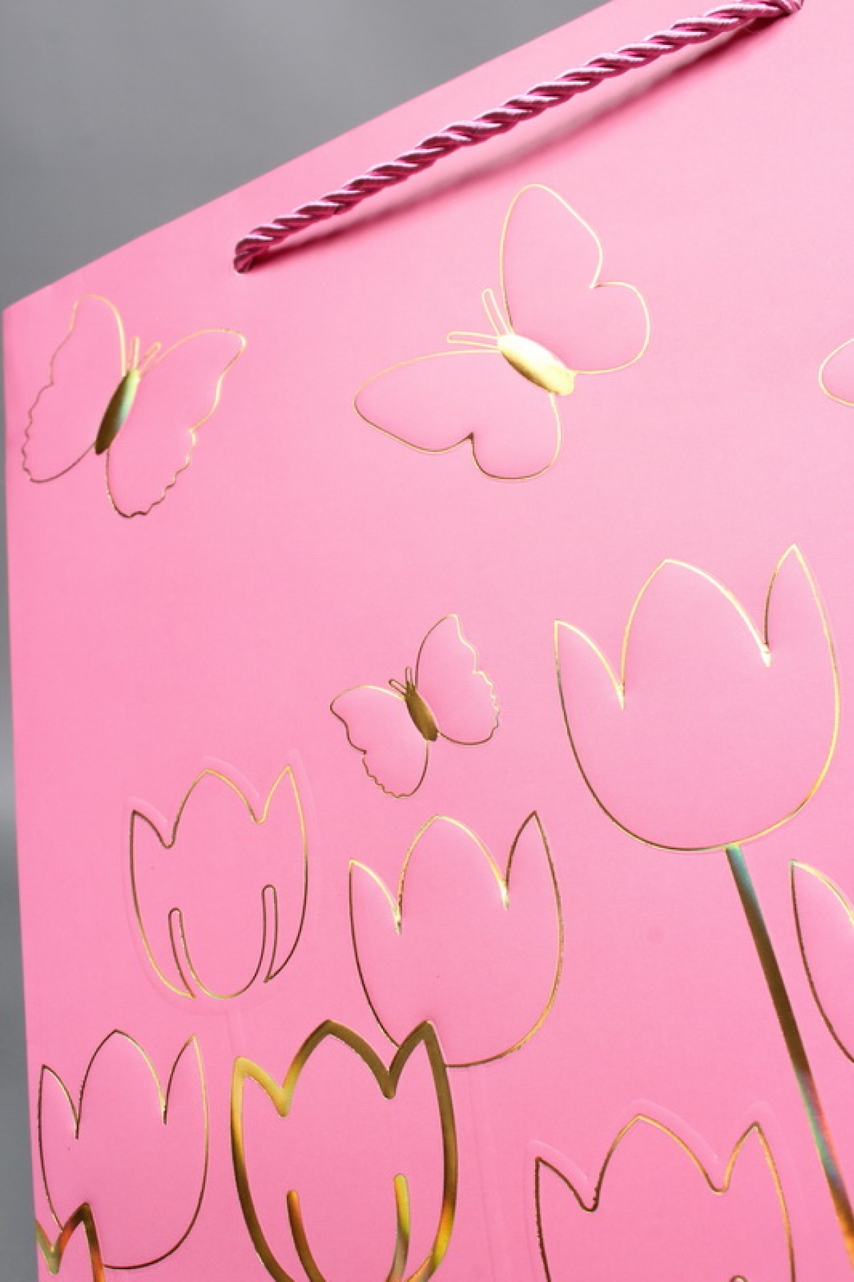 Сумка  Люкс Тюльпаны и Бабочки тиснение  26*32*12  розовый  L966