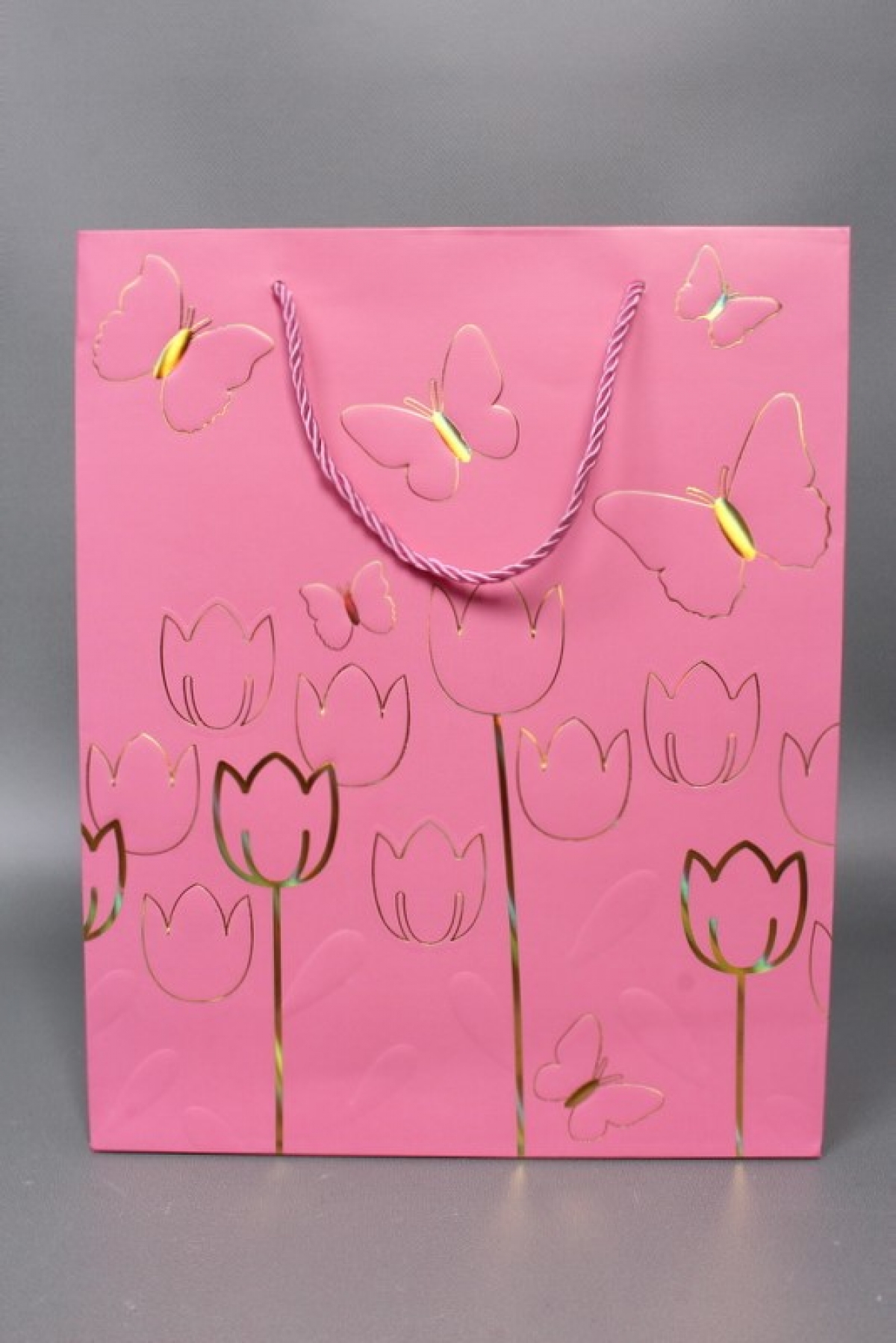 Сумка  Люкс Тюльпаны и Бабочки тиснение  26*32*12  розовый  L966