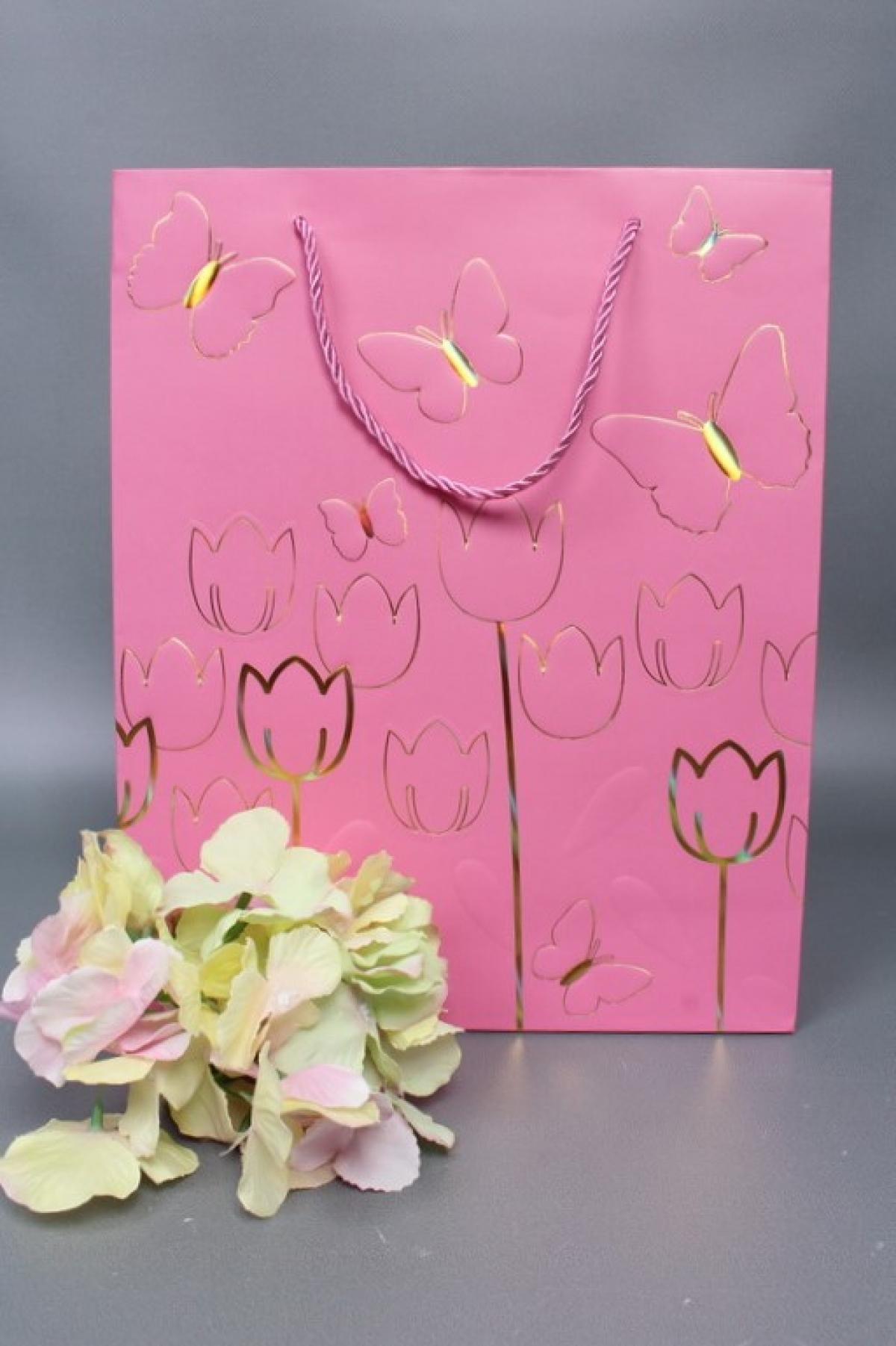 Сумка  Люкс Тюльпаны и Бабочки тиснение  26*32*12  розовый  L966