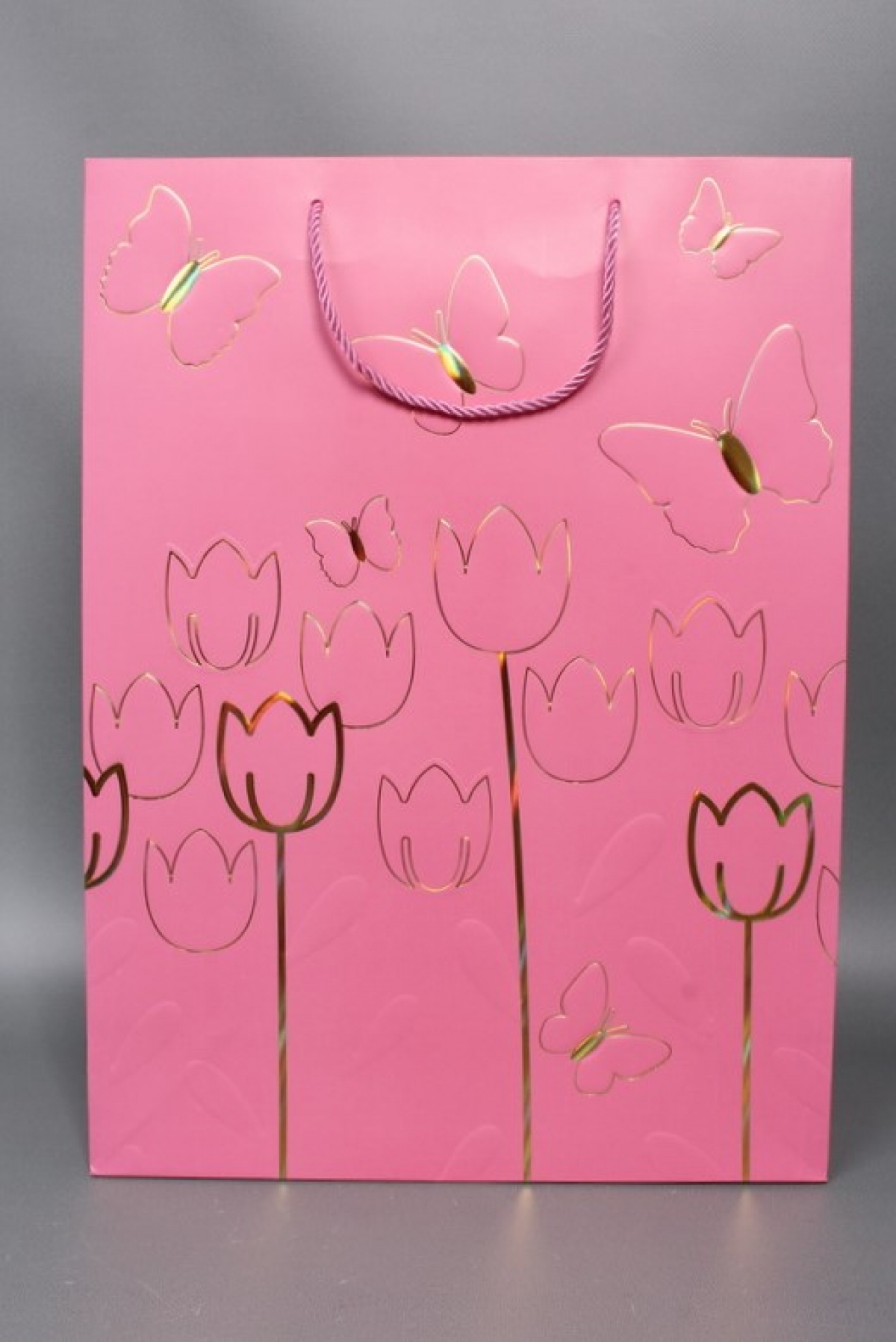 Сумка  Люкс Тюльпаны и Бабочки тиснение  31*42*12  розовый  L967