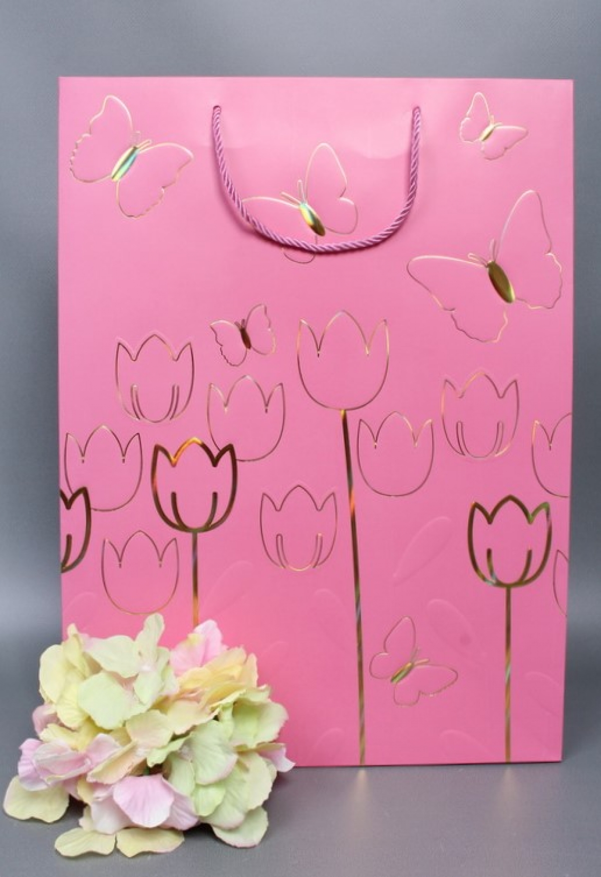 Сумка  Люкс Тюльпаны и Бабочки тиснение  31*42*12  розовый  L967