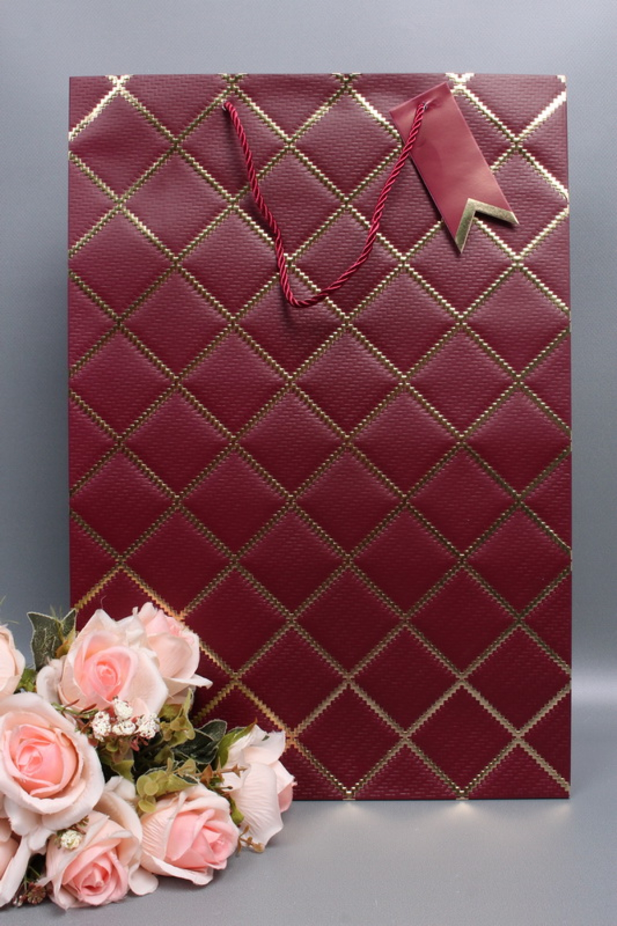 Сумка  Люкс  Резной ромб 31*45*12 бордо  L1506