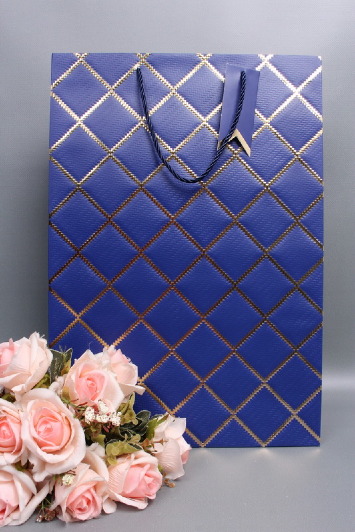 Сумка  Люкс  Резной ромб 31*45*12 синий  L1506