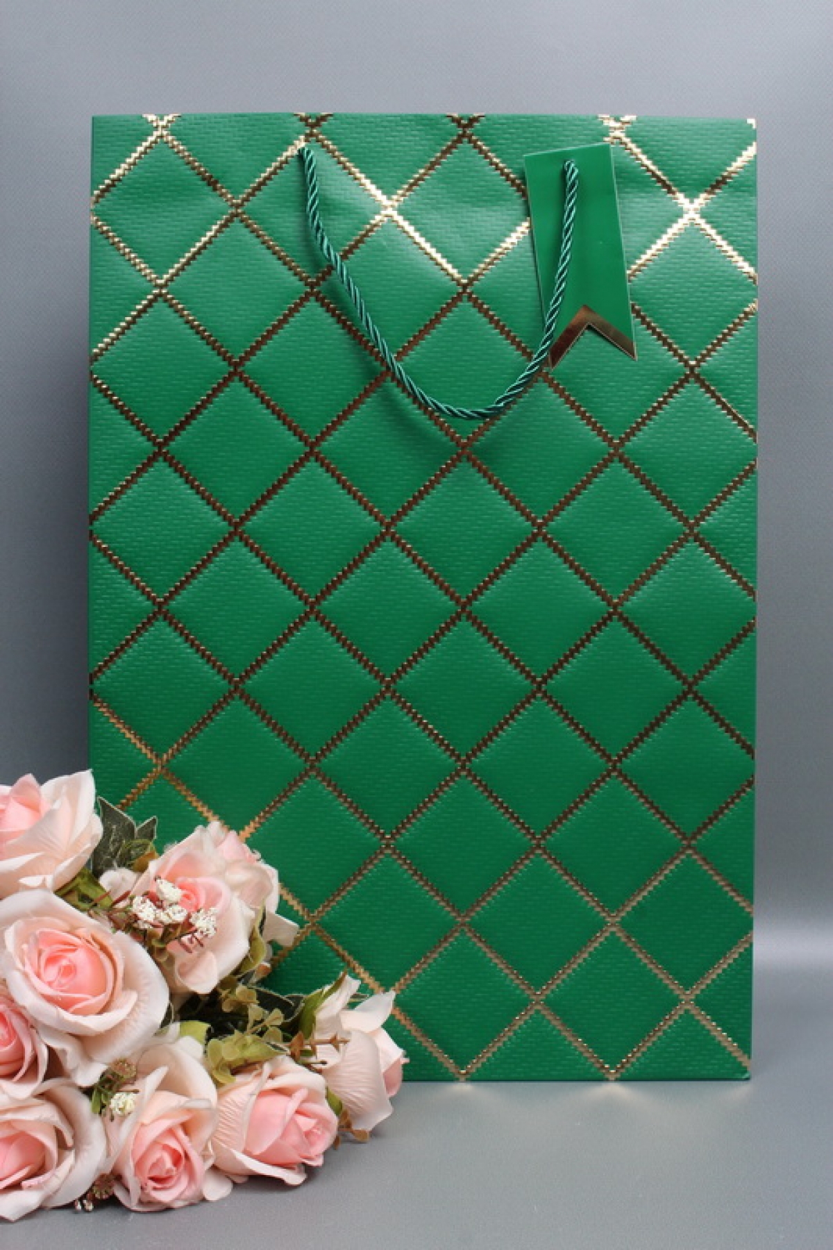 Сумка  Люкс  Резной ромб 31*45*12 зеленый  L1506