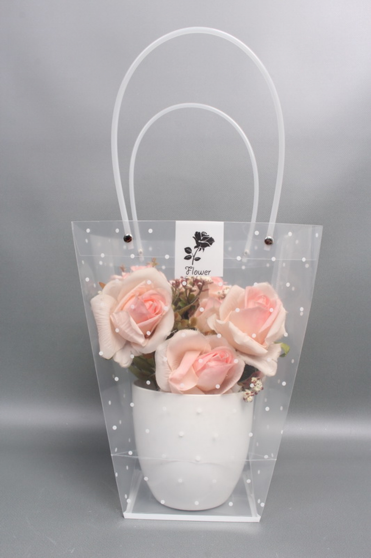 Сумочка пластиковая Горошек, 23.5*11*26cm, белый  1243Н