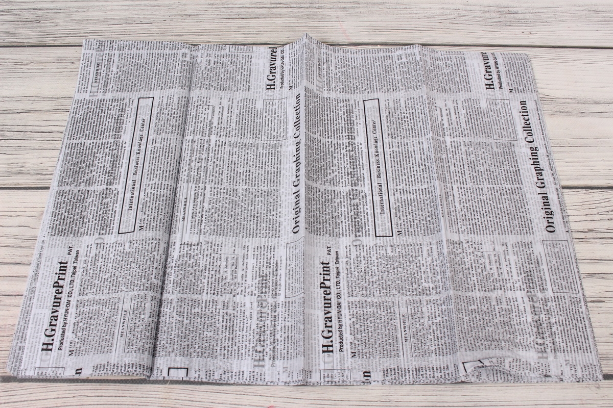 Тишью Бумага "Газета", 10  листов в упаковке, 20 грамм, 50cmx70cm, цв. черный на белом 5003Л