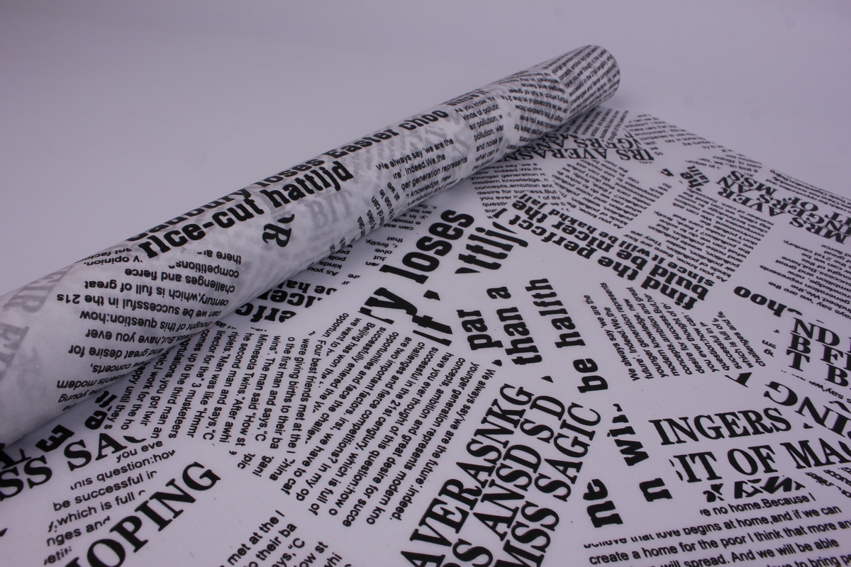 упак.материал флористический пергамент &quot;газета&quot;, 50cm*10m, (черное на белом, wxp-49)
