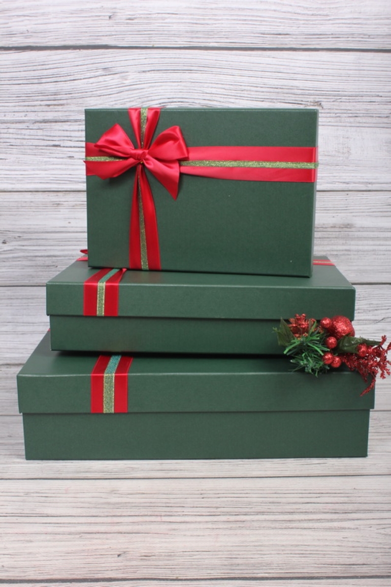Набор подарочные коробок из 3 шт - Прямоугольник зеленый 37*26*10см    N711