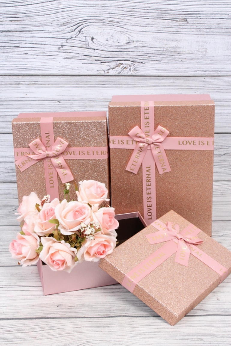 Набор подарочные коробок из 3шт - Прямоугольник Искорка розовый 28*20*9см  В560