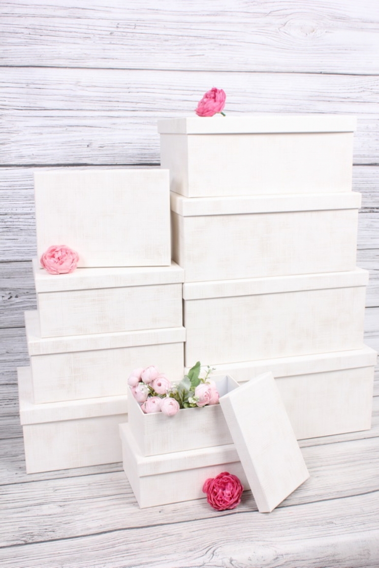 Набор подарочных коробок из 10 шт - Прямоугольник "Белая Эмаль" 37*29*16см     SY605-EN-WHITE