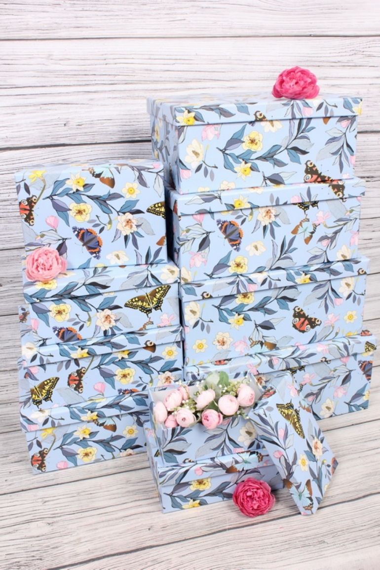 Набор подарочных коробок из 10шт - Прямоугольник "Цветы и Бабочки" 37*29*16  SY605-1880